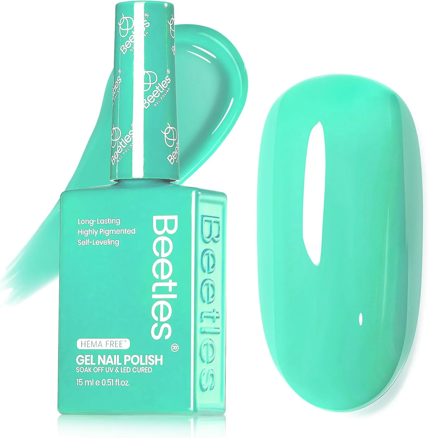 لاک ژل ناخن سبز آبی Beetles - رنگ نعنایی فیروزه ای تابستانی با ماندگاری طولانی، مناسب برای ناخن های ضعیف، 15 میلی لیتر