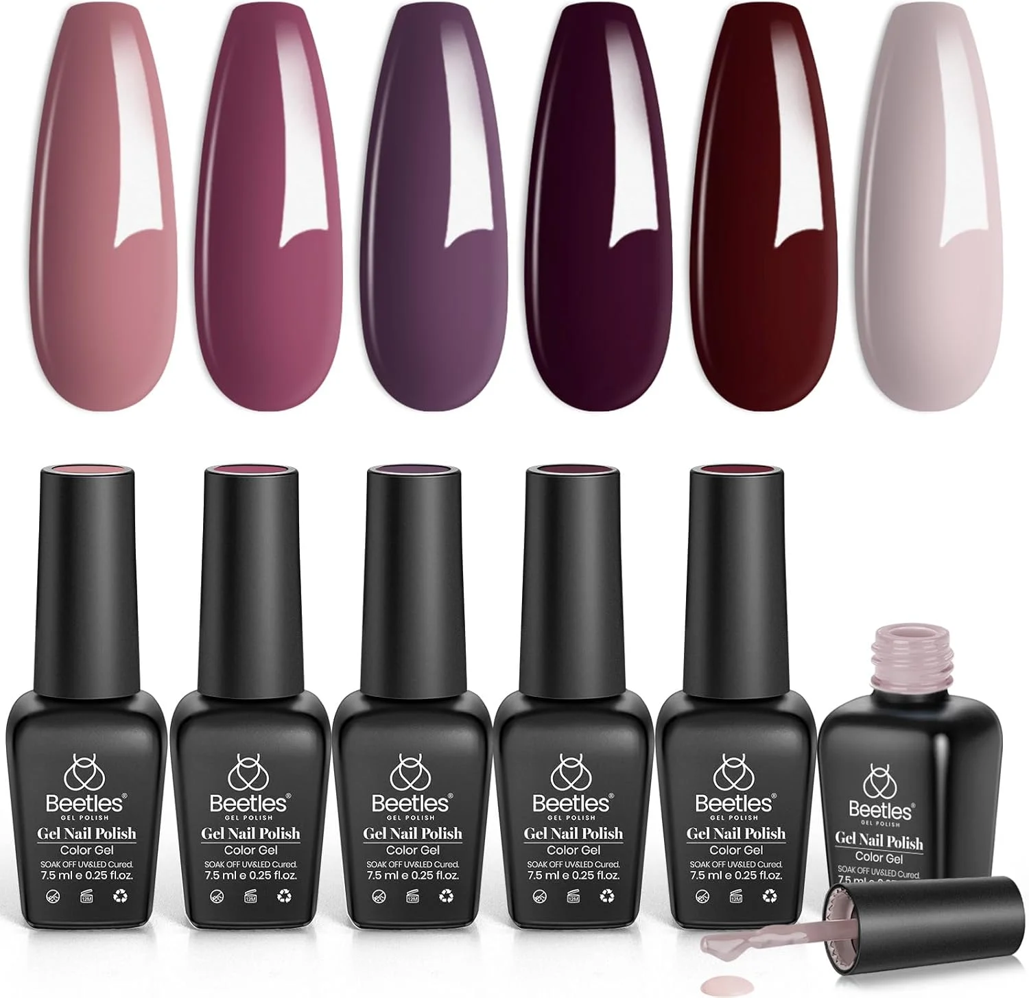 لاک ژل ناخن بیتلز، ست لاک ژل هلویی صورتی، رنگ پوست، بنفش، قرمز بورگاندی، کیت ژل یو وی، طراحی ناخن، هدیه روز ولنتاین برای زنان و دختران