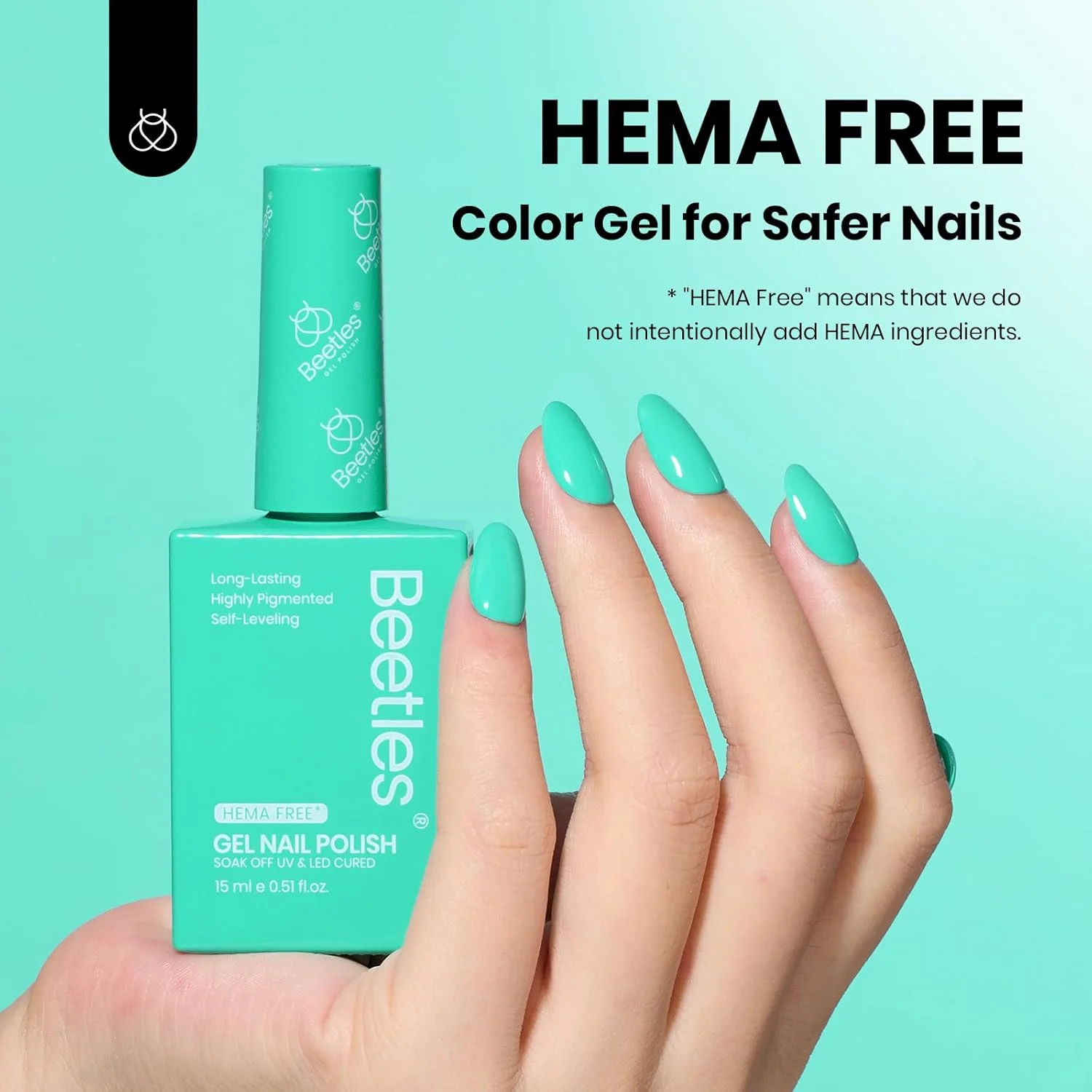 لاک ژل ناخن سبز آبی Beetles - رنگ نعنایی فیروزه ای تابستانی با ماندگاری طولانی، مناسب برای ناخن های ضعیف، 15 میلی لیتر
