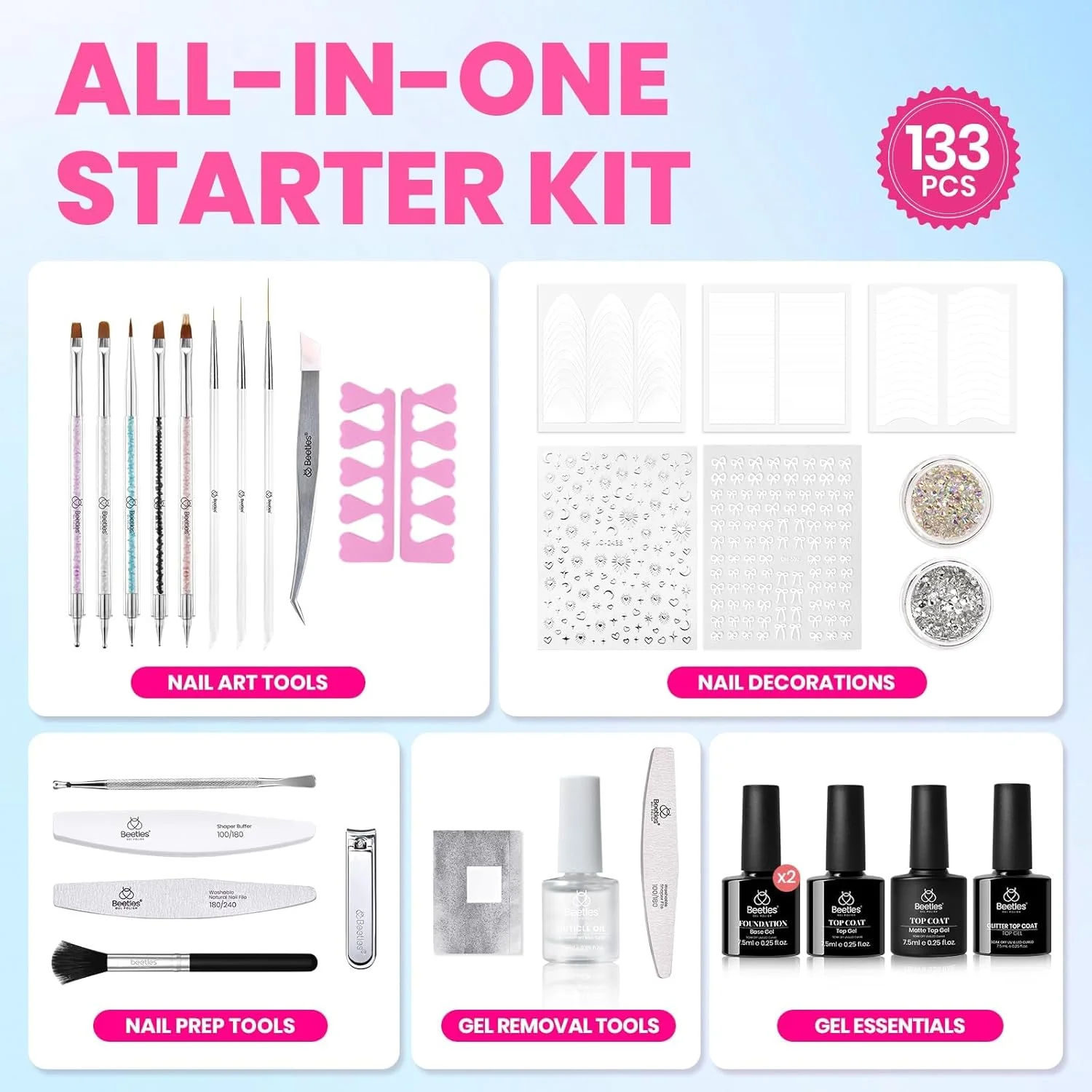 ست لاک ژل ناخن بیتلز با نور UV، شامل 100 رنگ، 133 قطعه، مناسب تمام فصول، دارای بیس و تاپ براق و مات، الهام‌بخش بی‌نهایت، هدیه برای خانم‌ها، دختران نوجوان