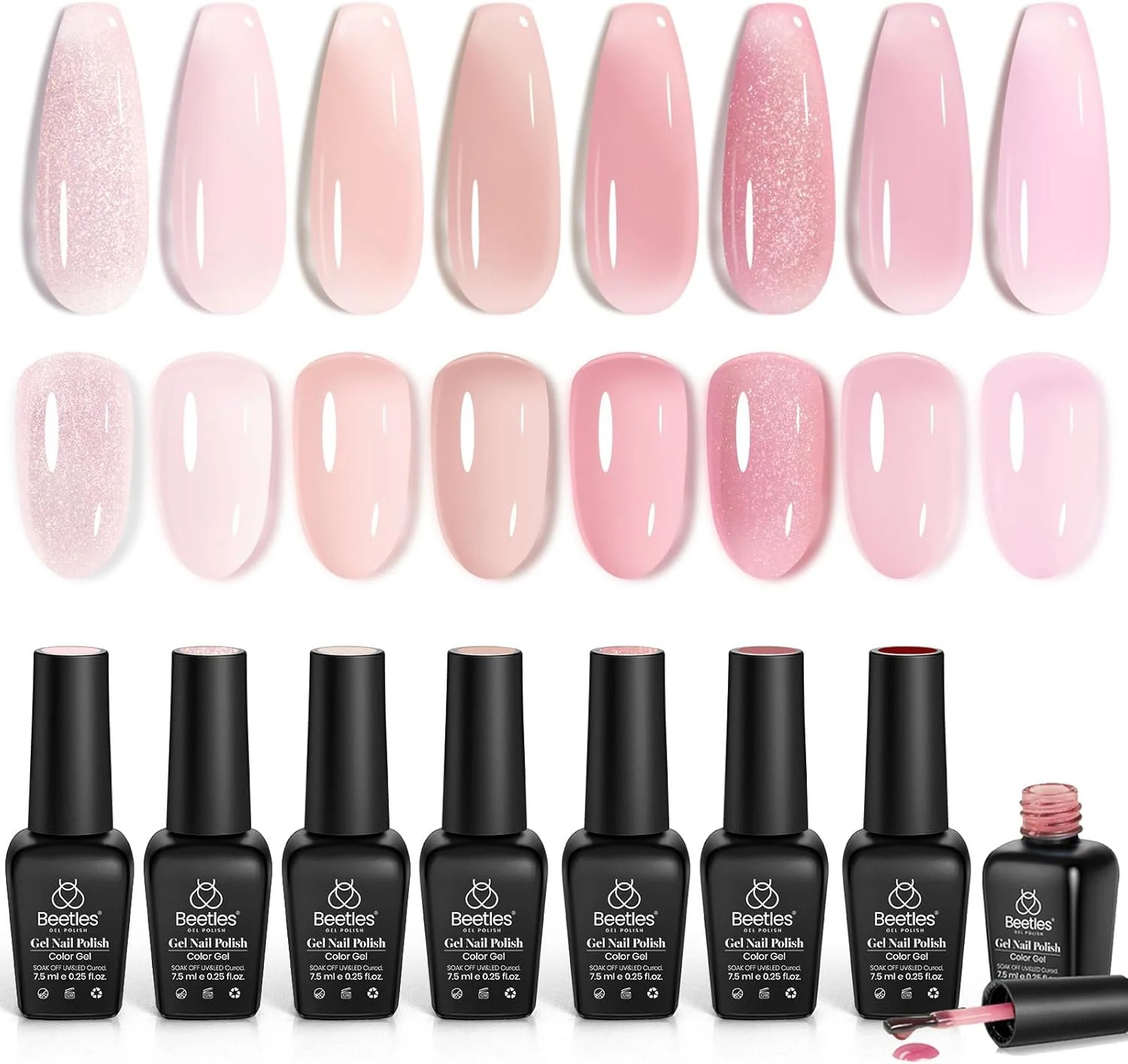 لاک ژل بیتلز، ست لاک ناخن ۸ رنگ، رنگ های خنثی، ژله ای اکلیلی، شفاف، کلاسیک، مناسب مانیکور فرانسوی، هدیه سالن برای خانم ها