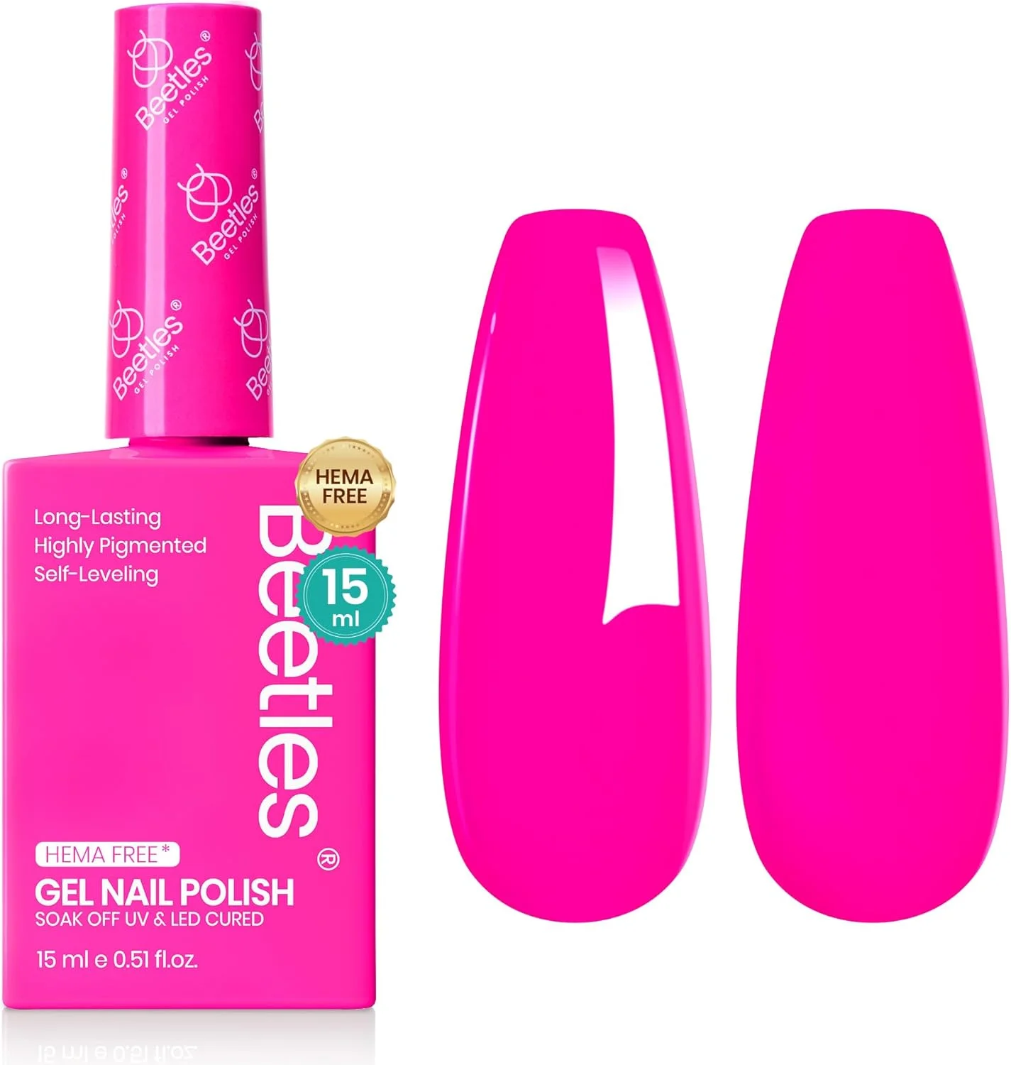 لاک ژل ناخن بیتلز در رنگ صورتی نئون - 15 میلی لیتر بدون HEMA، ماندگار و پر جنب و جوش، زمزمه های تابستانی، بطری رنگارنگ، مانیکور هنری، 0.51 Fl Oz
