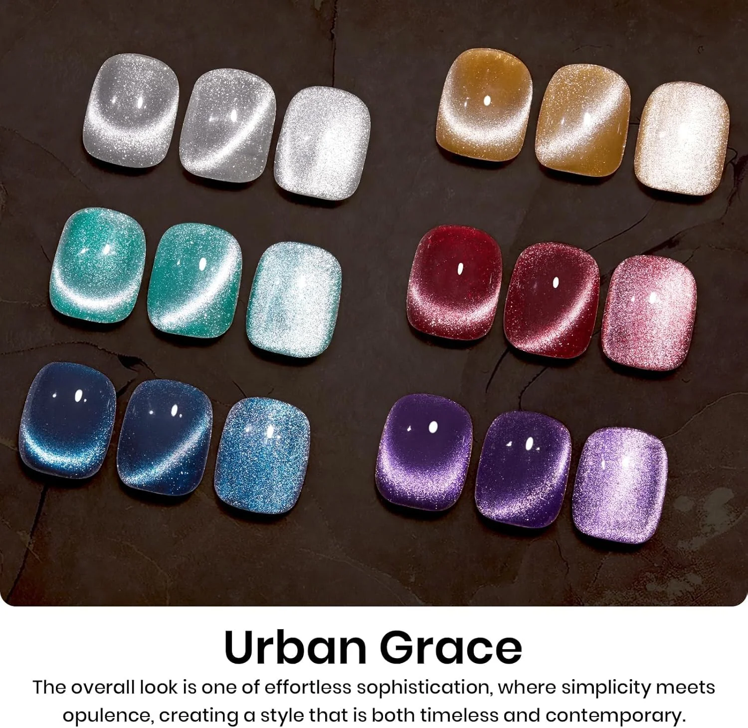 لاک ژل چشم گربه ای بیتلز، ست لاک 6 رنگ مغناطیسی، اکلیلی هولوگرافیک، شرابی، قرمز، آبی، بنفش، جلوه درخشان، مخملی خیره کننده، مناسب سالن و استفاده شخصی