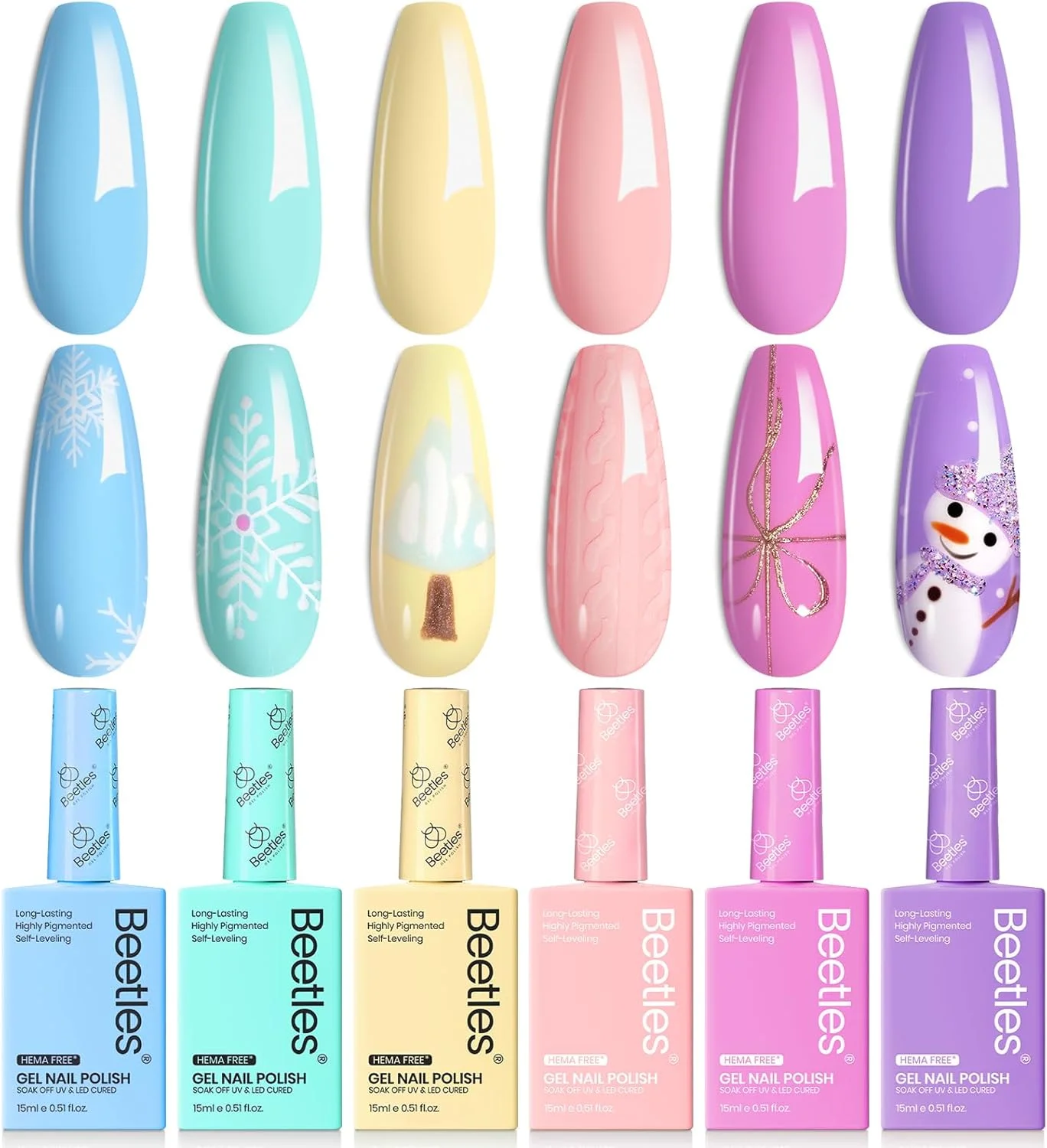 مجموعه لاک ژل بیتلز، بدون هما، 6 رنگ پاستلی آبی زرد صورتی، غوطه وری رویایی افسانه ای، لامپ ال ای دی یو وی، شیشه هنری، مانیکور رنگارنگ بهاری، هدیه برای زنان