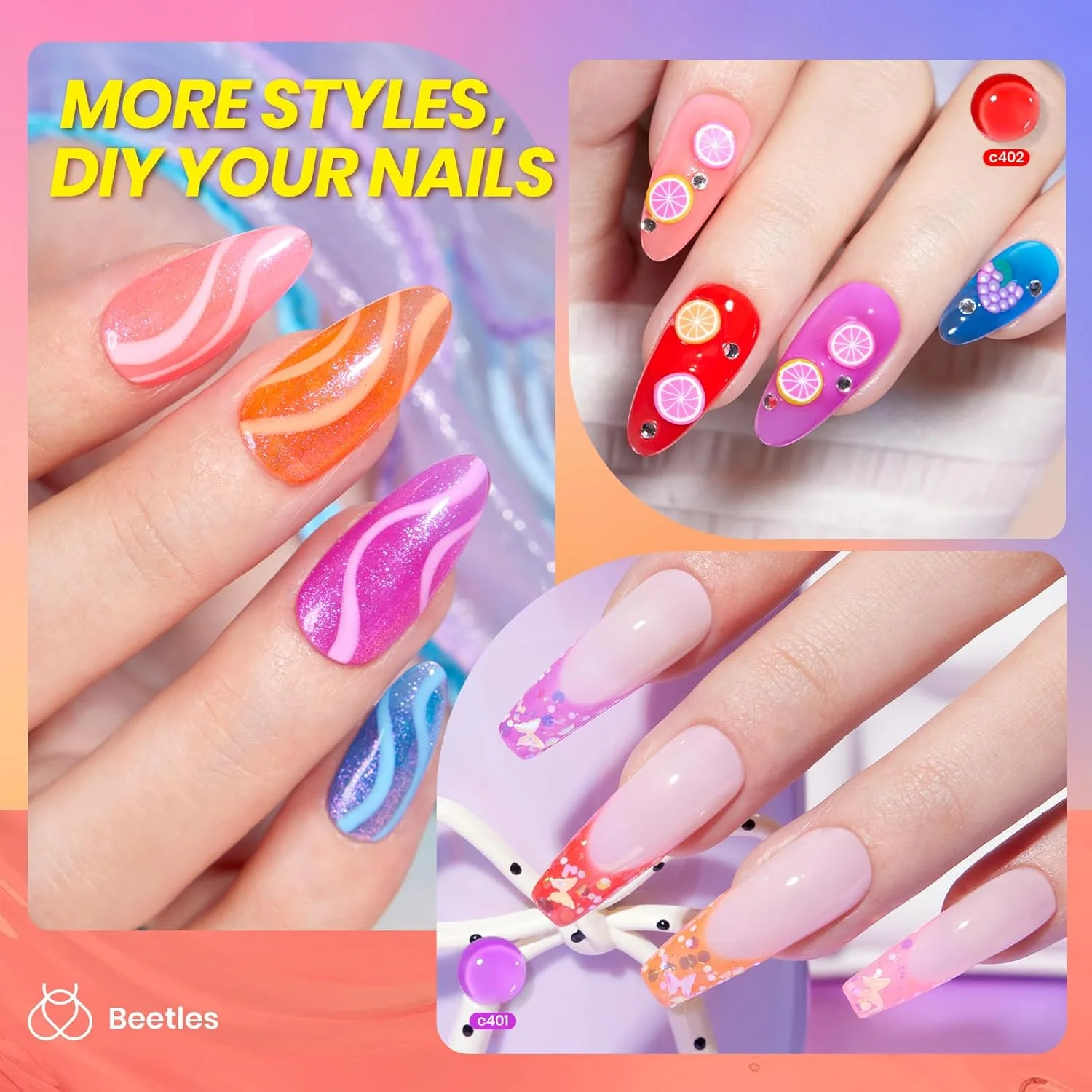 ست لاک ژل ژله ای بیتلز - 6 رنگ، کیت تابستانی نئون، صورتی چرک، قرمز، نارنجی، بنفش، آبی، زرد، جلوه شفاف، خیساندن با اشعه ماوراء بنفش، مانیکور فرانسوی، هدیه برای خانم ها