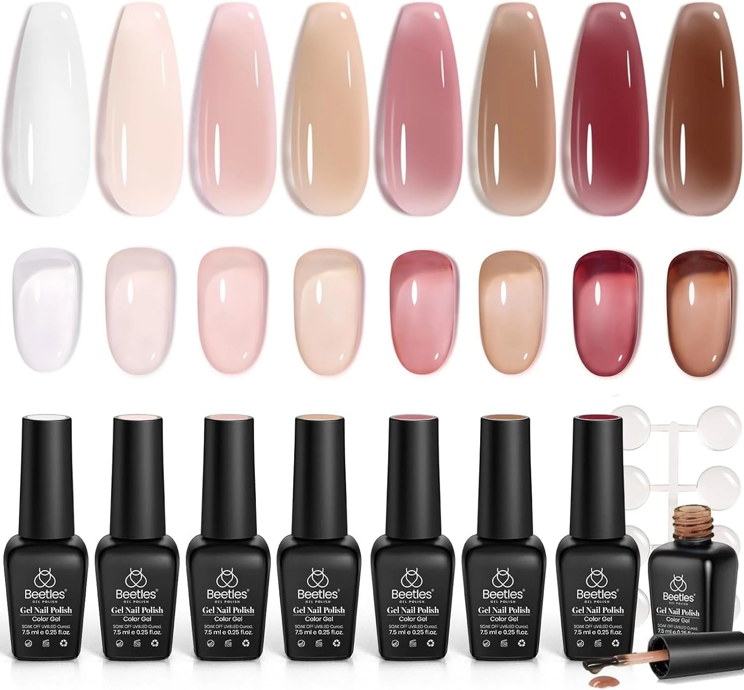 مجموعه لاک ژل ناخن بیتلز، 8 رنگ ژله ای صورتی شیری قهوه ای نیمه شفاف، مجموعه وسوسه شیرین، کیت مانیکور LED، مناسب استفاده در خانه و سالن، هدیه