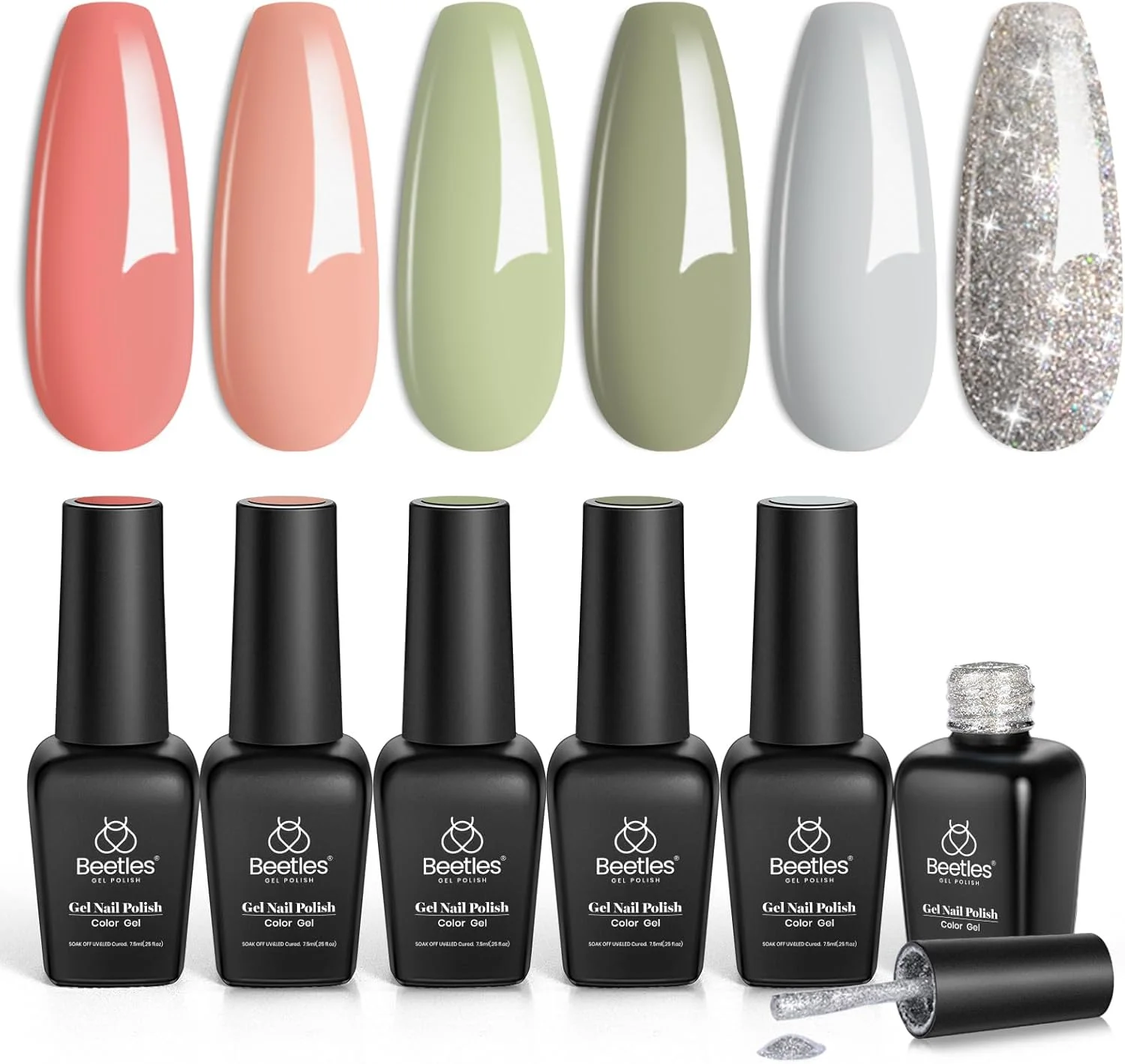 ست لاک ژل تابستانی بیتلز، 6 رنگ اکلیلی، رنگ های هلویی، مرجانی، سبز، آبی روشن، مناسب استفاده در سالن های آرایشی