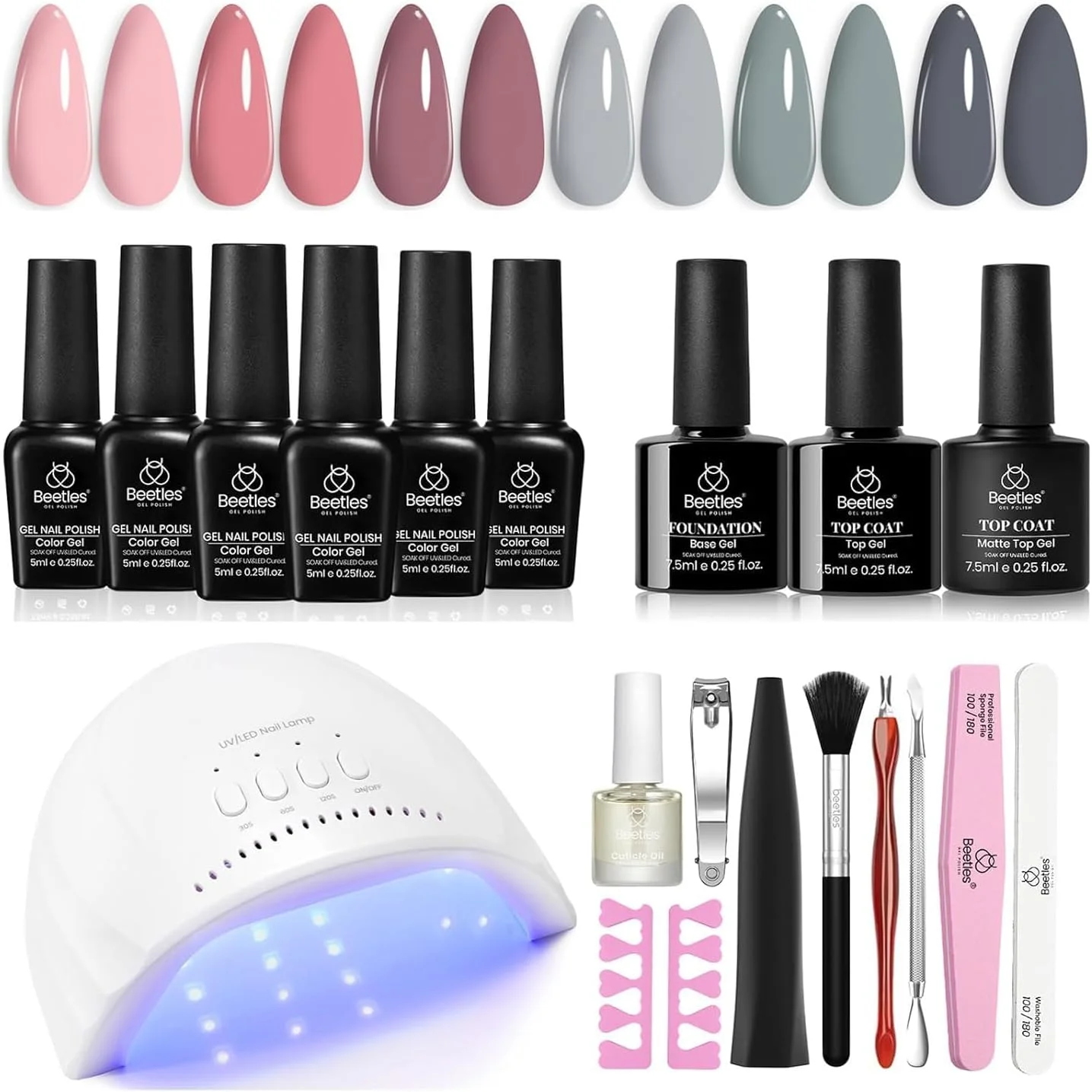 ست لاک ژل نوود و طوسی Beetles با دستگاه LED 48 وات (صورتی)