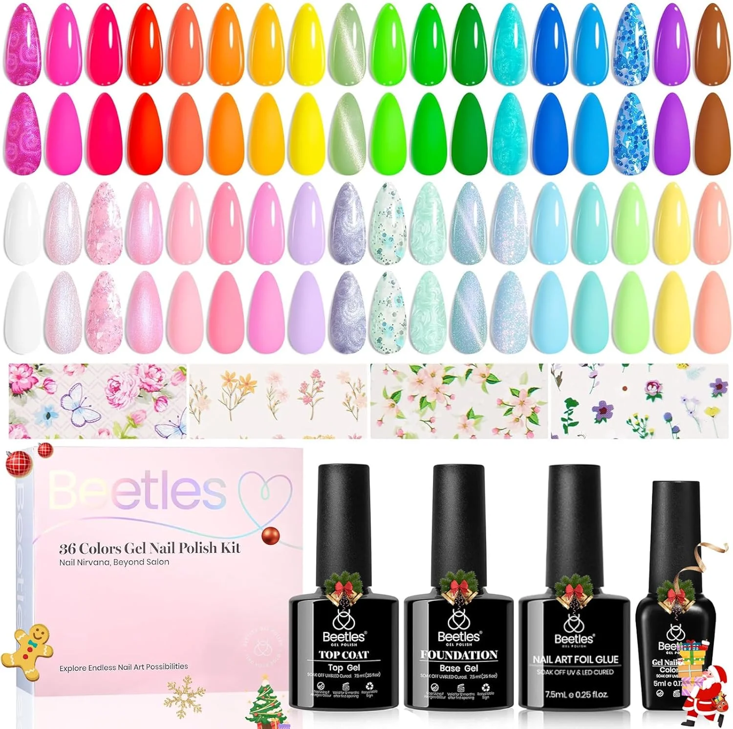 ست لاک ژل ناخن بیتلز، 36 رنگ تابستانی، آبی نئون، سبز، اکلیلی، چسب طراحی ناخن، بیس کت، روکش براق، امپرسیونیستی، باغ، خودت انجام بده، مانیکور سالنی، اس