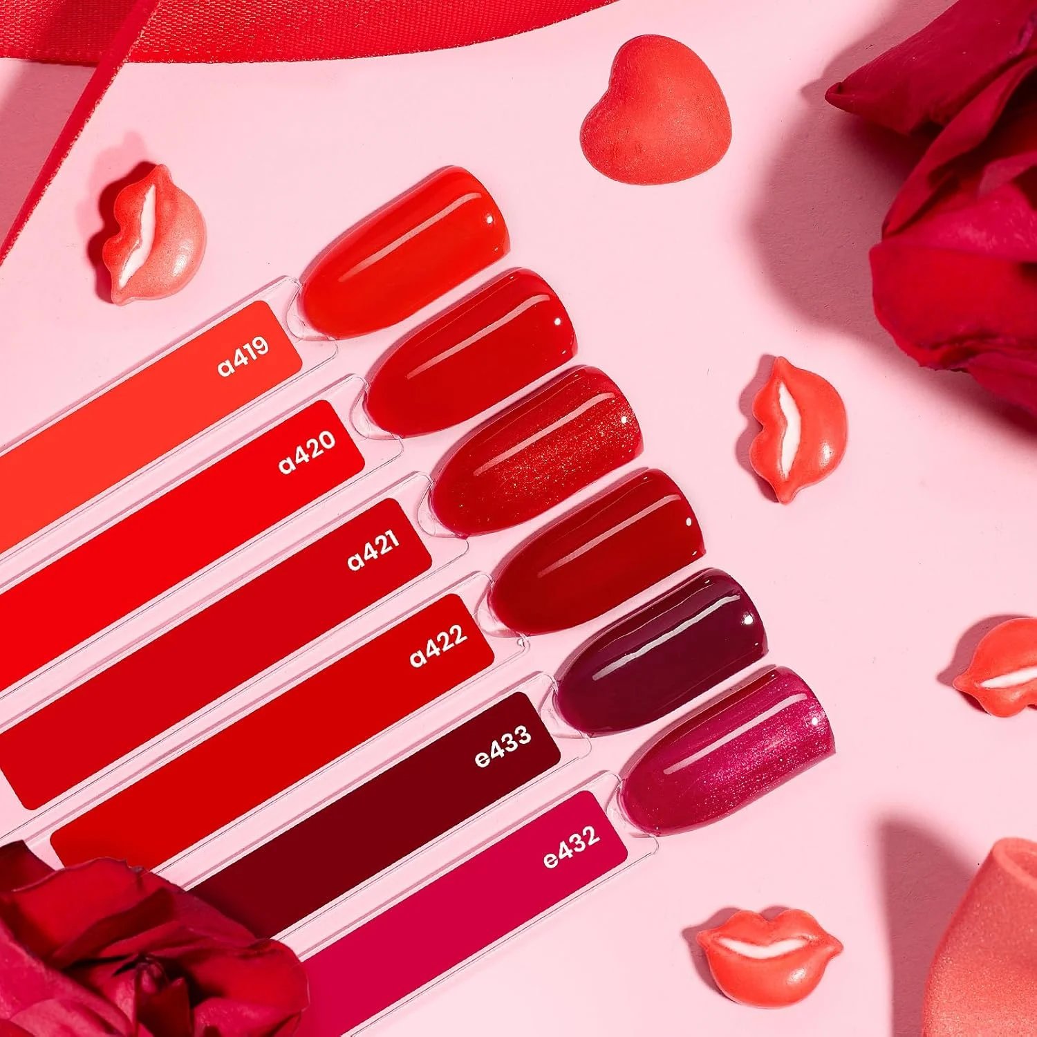 لاک ژل قرمز سوسک ها - مجموعه 6 رنگ لاک ژل اکلیلی قرمز شرابی 15 میلی لیتری، مناسب طراحی ناخن زمستانی، هدیه کریسمس برای بانوان، بطری رنگارنگ