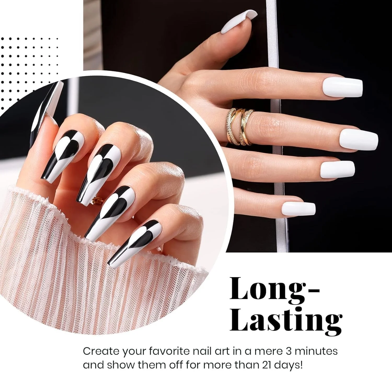 مجموعه لاک ژل ناخن بیتلز - 4 عدد لاک ژل 7.5 میلی لیتری مشکی و سفید به همراه تاپ کت و بیس کت بدون نیاز به تمیز کردن، لاک ژل ناخن UV LED مجموعه لاک ژل ناخن بیتلز - 4 عدد لاک ژل 7.5 میلی لیتری مشکی و سفید به همراه تاپ کت و بیس کت بدون نیاز به تمیز کردن، لاک ژل ناخن UV LED