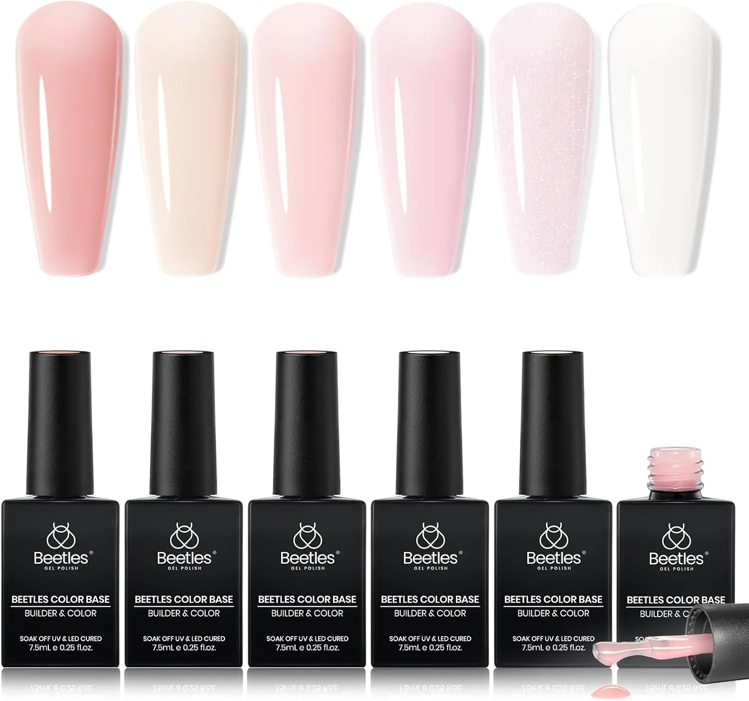 ست لاک ژل بیترلز، ۶ رنگ، بیس کت و صورتی چینی