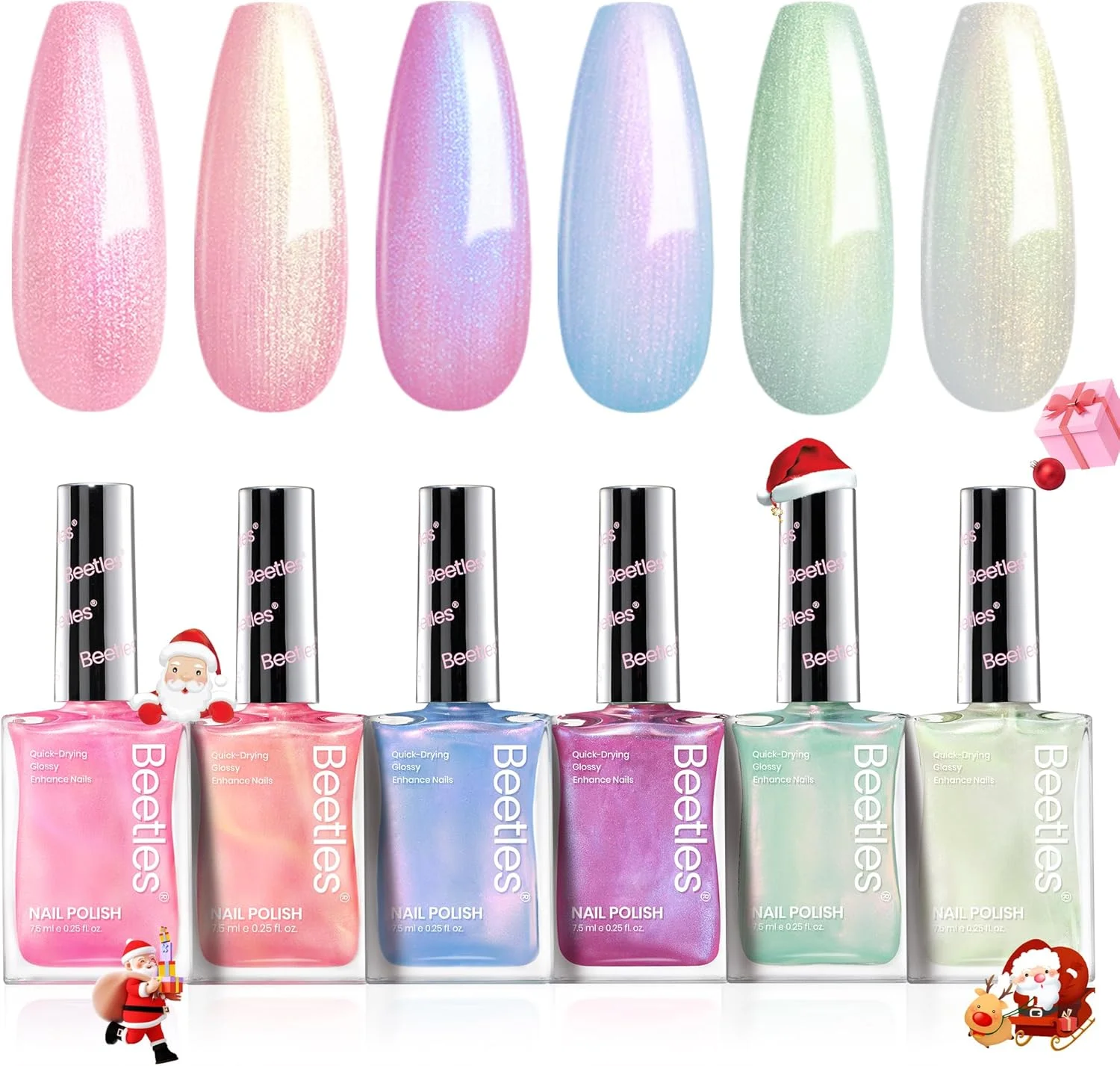 مجموعه لاک ناخن مرواریدی Beetles، درخشش پری دریایی، 6 رنگ براق صورتی بنفش مرواریدی، خشک شدن سریع، ماندگاری طولانی، هدیه مانیکور DIY برای دختران و زنان، تقویت کننده ناخن