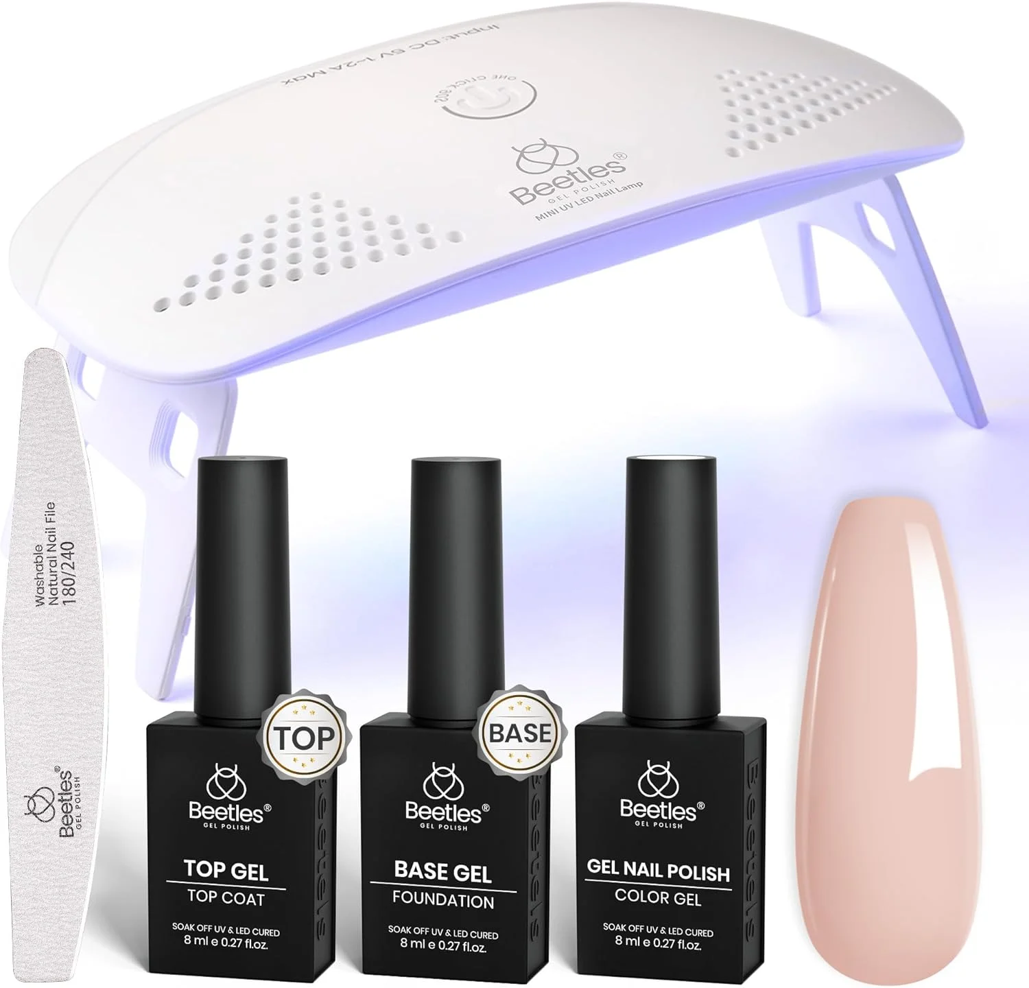 ست لاک ژل رنگ پوست beetles با چراغ LED UV و ست آغازگر بیس و تاپ کت، ست محبوب رنگ پوست با لامپ ناخن و سوهان ناخن برای هدیه مانیکور خانگی DIY برای خانم ها