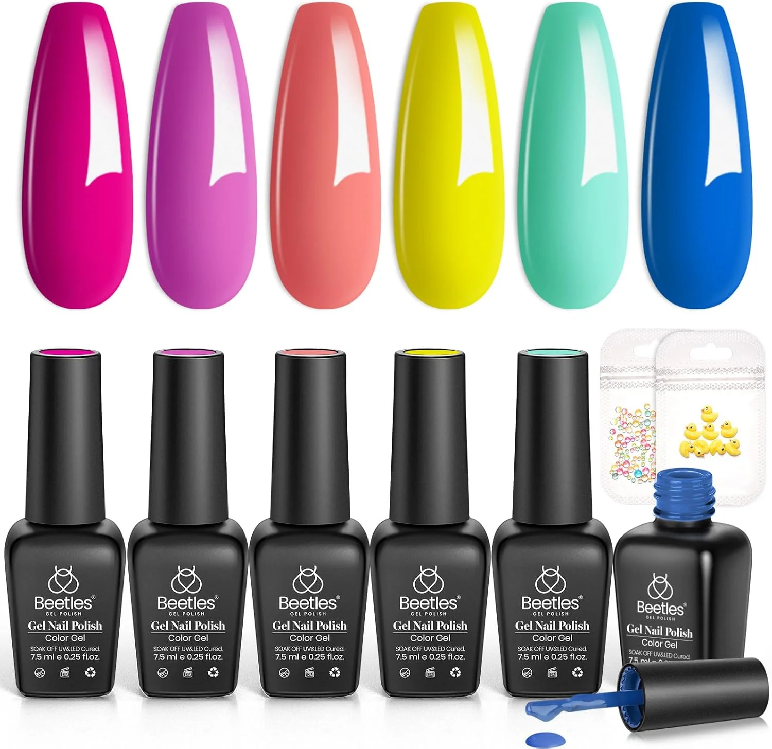 مجموعه لاک ژل ناخن بیتلز، 6 رنگ رنگین کمانی روشن، نارنجی، آبی، صورتی، سبز، نئون، مناسب طراحی ناخن، قابل استفاده با دستگاه UV، مناسب هدیه روز ولنتاین برای خانم ها، مهمانی کنار استخر و تعطیلات