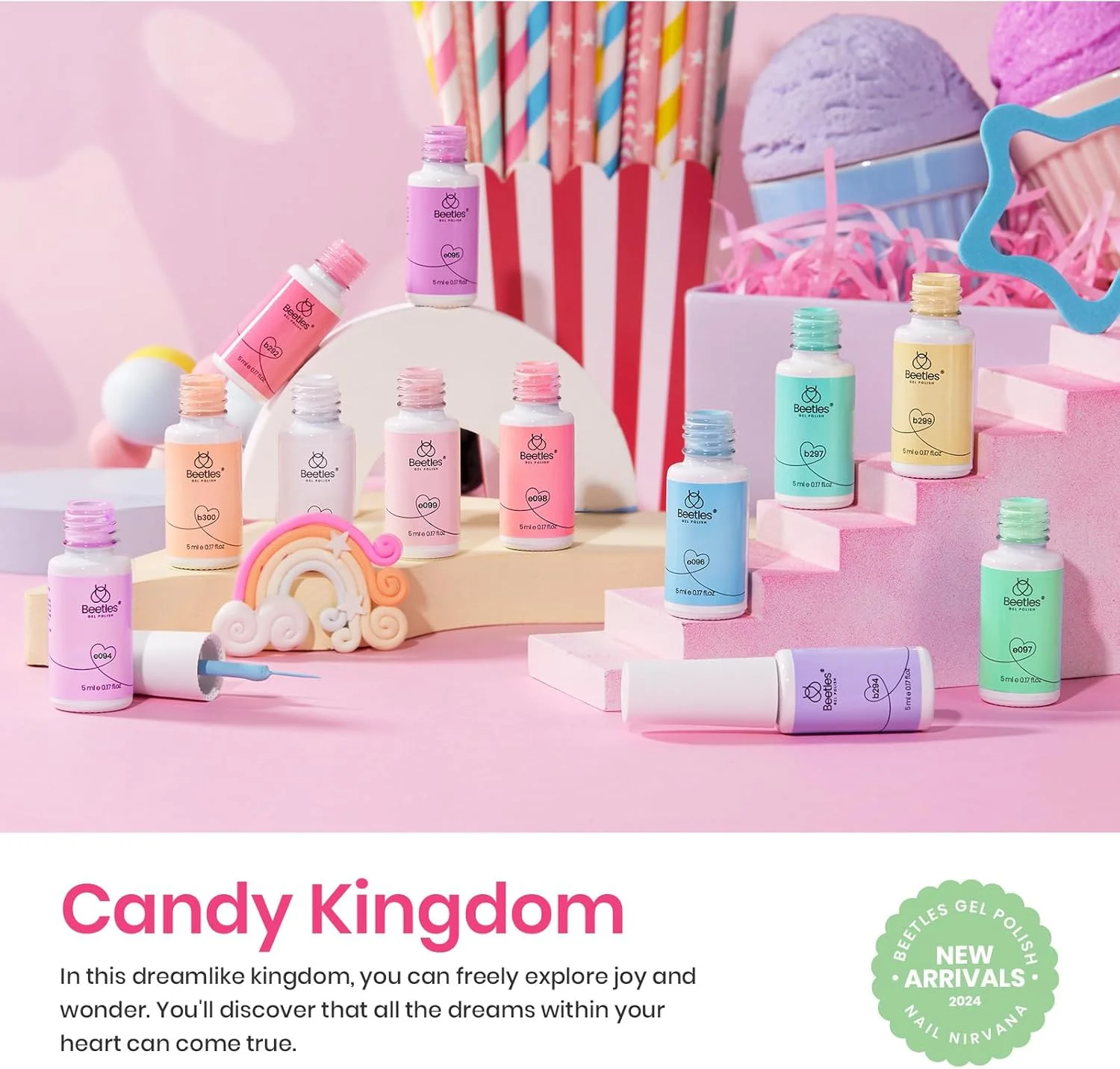 ست لاک ژل خط چشم پاستلی Beetles، 12 رنگ بهاری صورتی ملایم، آبی، بنفش، سفید، زرد، نارنجی، مناسب طراحی ناخن فرانسوی و طرح های گردابی، قابل استفاده با لامپ UV، هدیه ای برای بانوان
