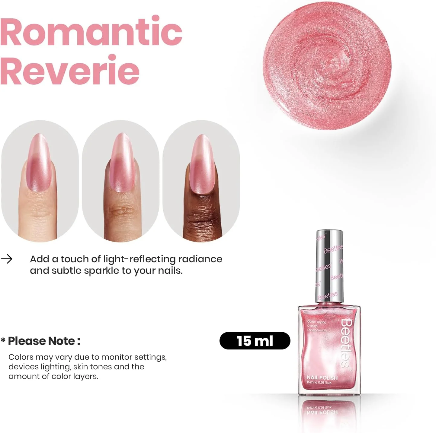 لاک ناخن صورتی Beetles - لاک ناخن خشکشونده سریع 15 میلیلیتری، رنگ صورتی رویایی، لاک ناخن مرواریدی گل رز، جلوه هنری براق برای کیفیت سالن ناخن لاک ناخن صورتی Beetles - لاک ناخن خشکشونده سریع 15 میلیلیتری، رنگ صورتی رویایی، لاک ناخن مرواریدی گل رز، جلوه هنری براق برای کیفیت سالن ناخن