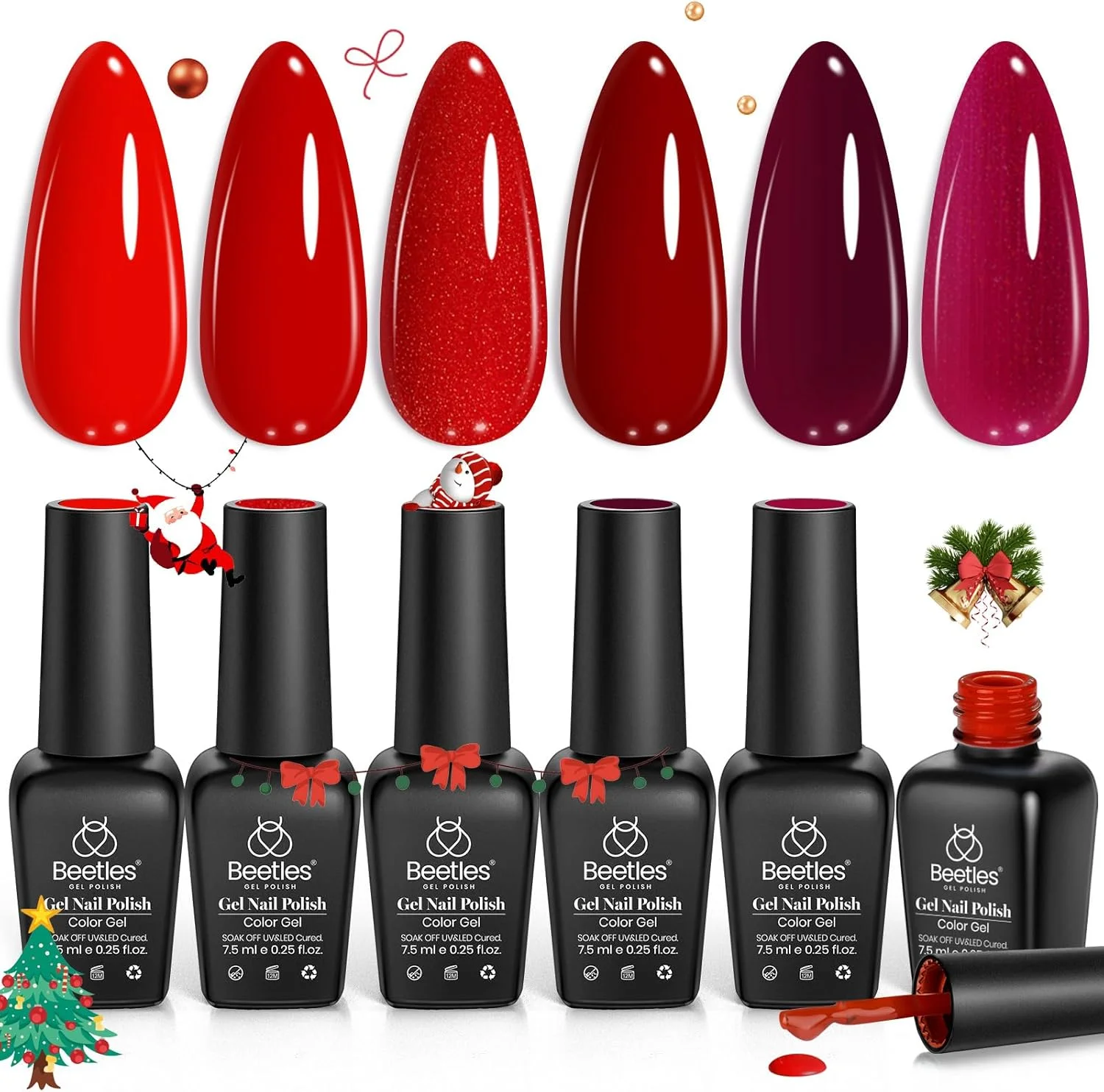 مجموعه لاک ژل قرمز بیتلز - مجموعه 6 رنگ وسواس قرمز، کیت لاک ژل بورگاندی براق محبوب، طراحی ناخن، خیساندن، کیت ناخن ژل LED UV، مینیاتوری، هدیه خانگی DIY برای زنان