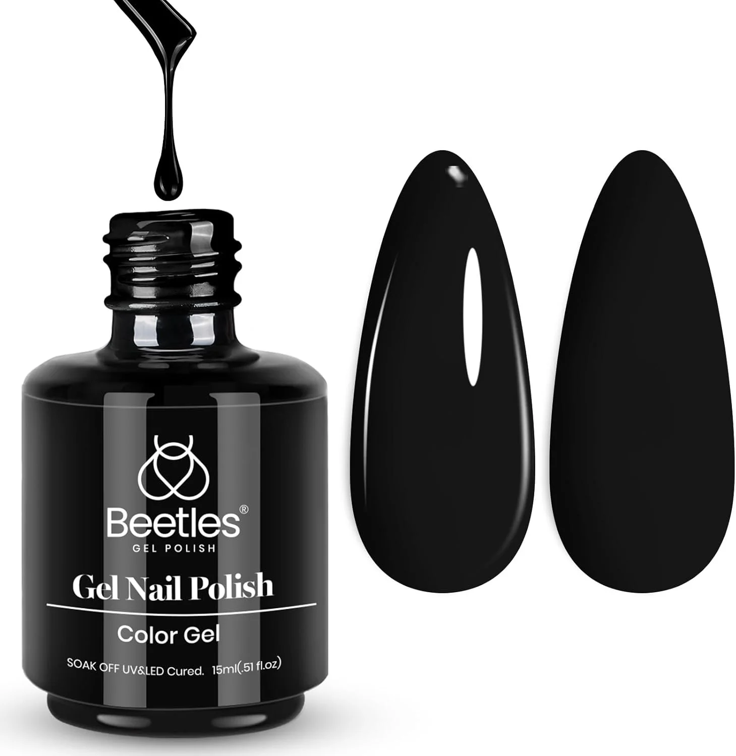 لاک ژل ناخن مشکی بیتلز، 1 عدد 15 میلی لیتر، رنگ مشکی آدری، لاک ژل خیساندنی، طراحی ناخن، مانیکور، سالن، لامپ UV DIY، دکوراسیون طراحی ناخن در خانه، هدیه برای زنان