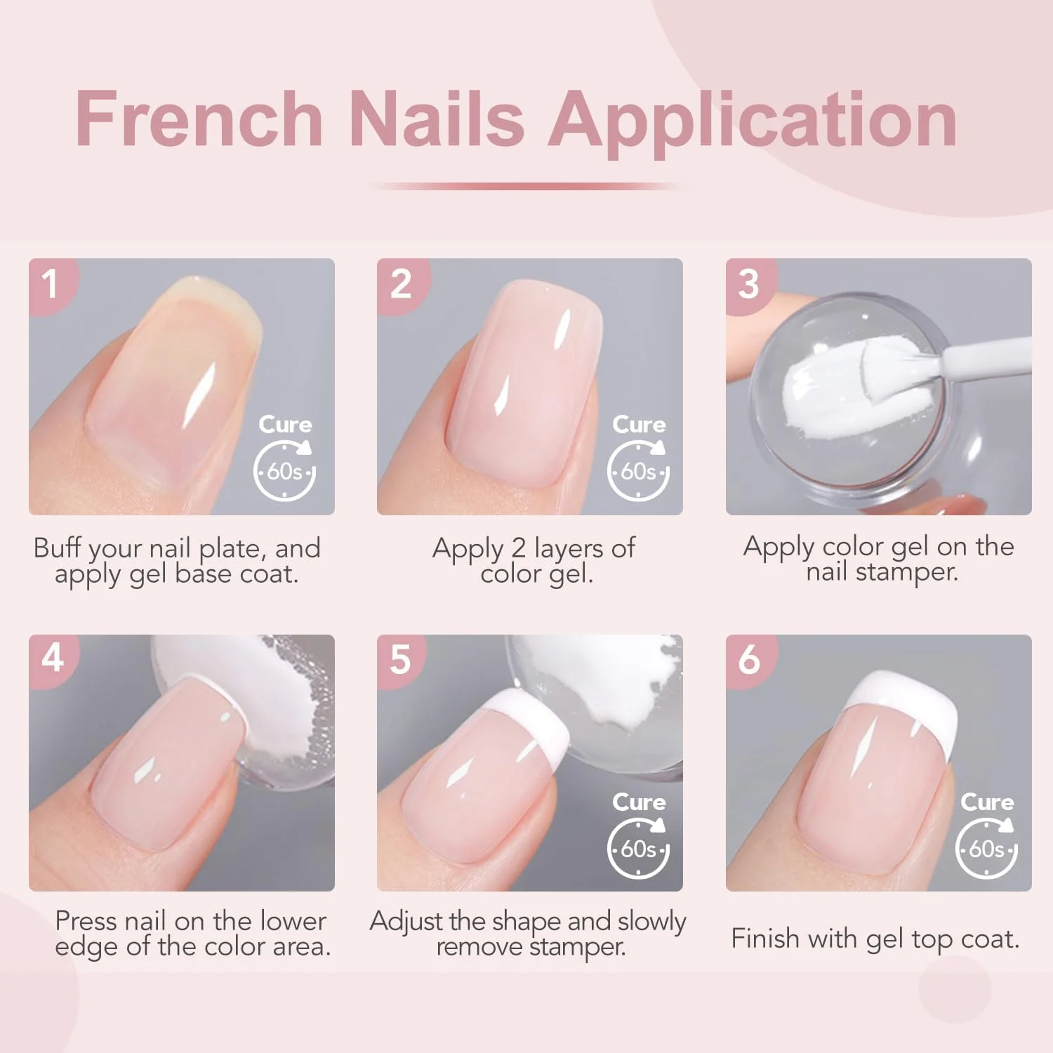 ست فرنچ ناخن GAOY، مهر ناخن و 2 عدد لاک ژل، شامل رنگ های صورتی شیری، ژله ای و سفید برای نوک فرنچ، نیاز به خشک شدن با دستگاه UV ست فرنچ ناخن GAOY، مهر ناخن و 2 عدد لاک ژل، شامل رنگ های صورتی شیری، ژله ای و سفید برای نوک فرنچ، نیاز به خشک شدن با دستگاه UV