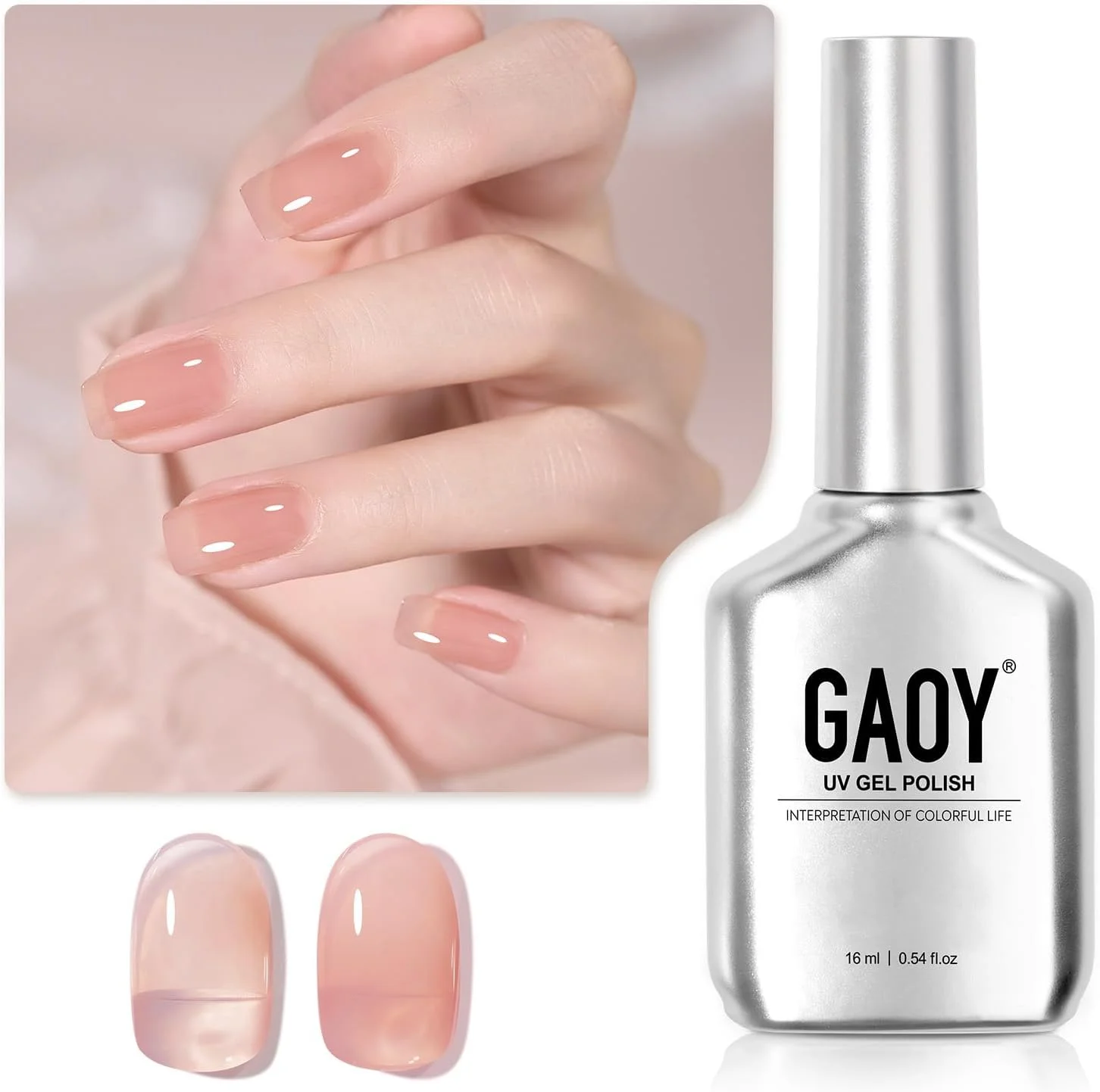 لاک ژل ناخن ژله ای نود GAOY، 16 میلی لیتر، صورتی نود شفاف، لاک ژل خیساندنی نیمه شفاف، خشک شدن با نور UV برای طراحی ناخن DIY، رنگ 1533