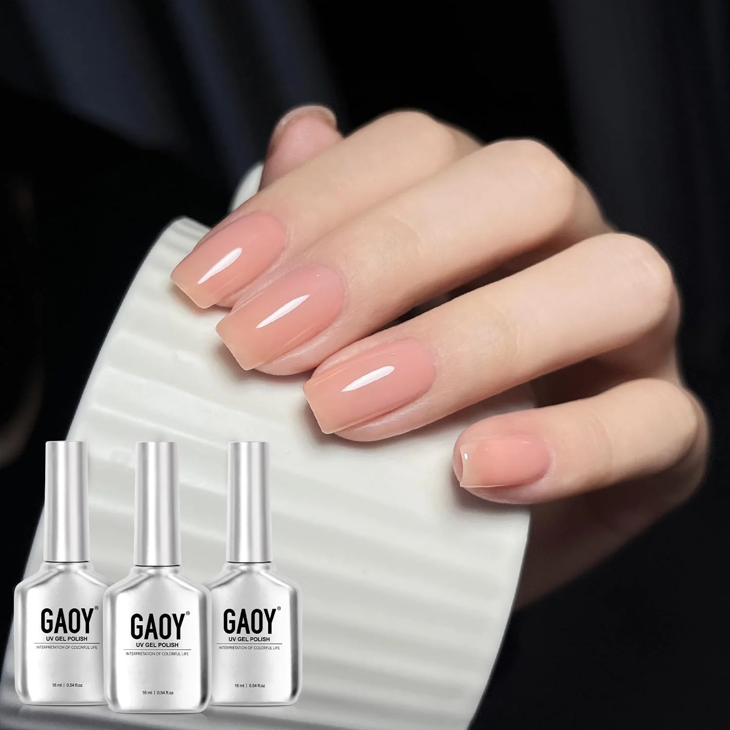 لاک ژل ناخن شیری سفید GAOY، ۳ رنگ ۱۶ میلی لیتر ژله ای براق، ست لاک ژل UV