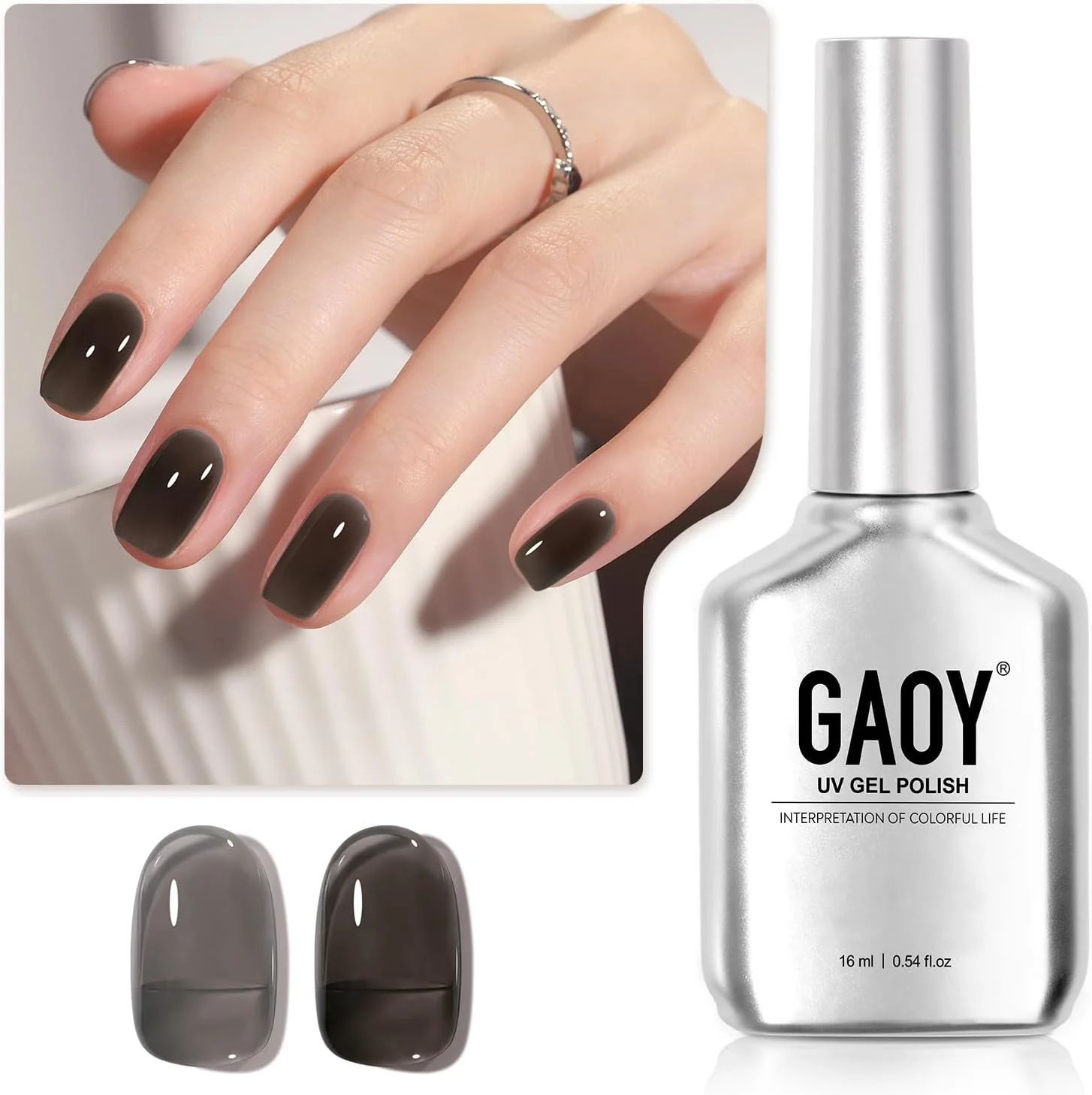 لاک ژل ناخن مشکی ژله ای GAOY، 16 میلی لیتر، لاک ژل خیساندنی شفاف و خنثی، خشک شدن با نور UV برای طراحی ناخن، 1724 شیشه دودی