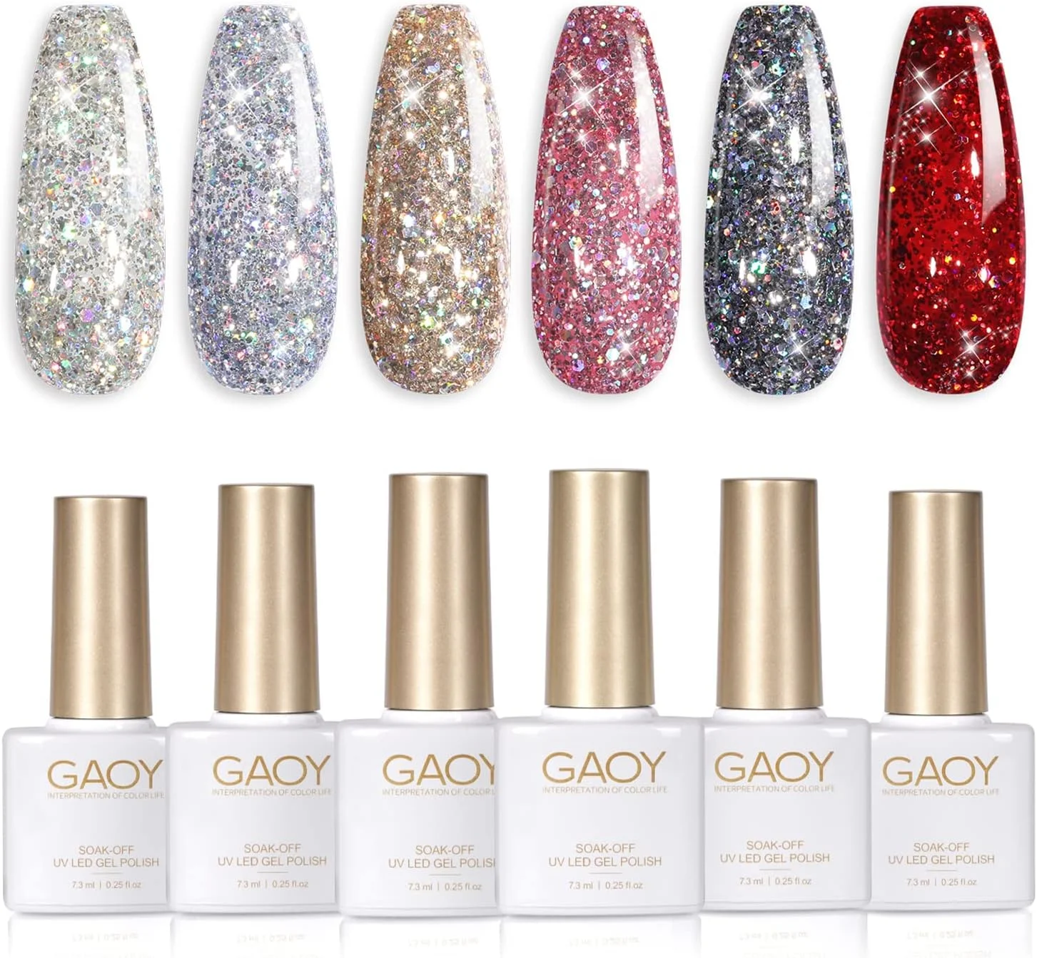 مجموعه لاک ژل ناخن GAOY، بسته 6 عددی - قرمز بورگاندی