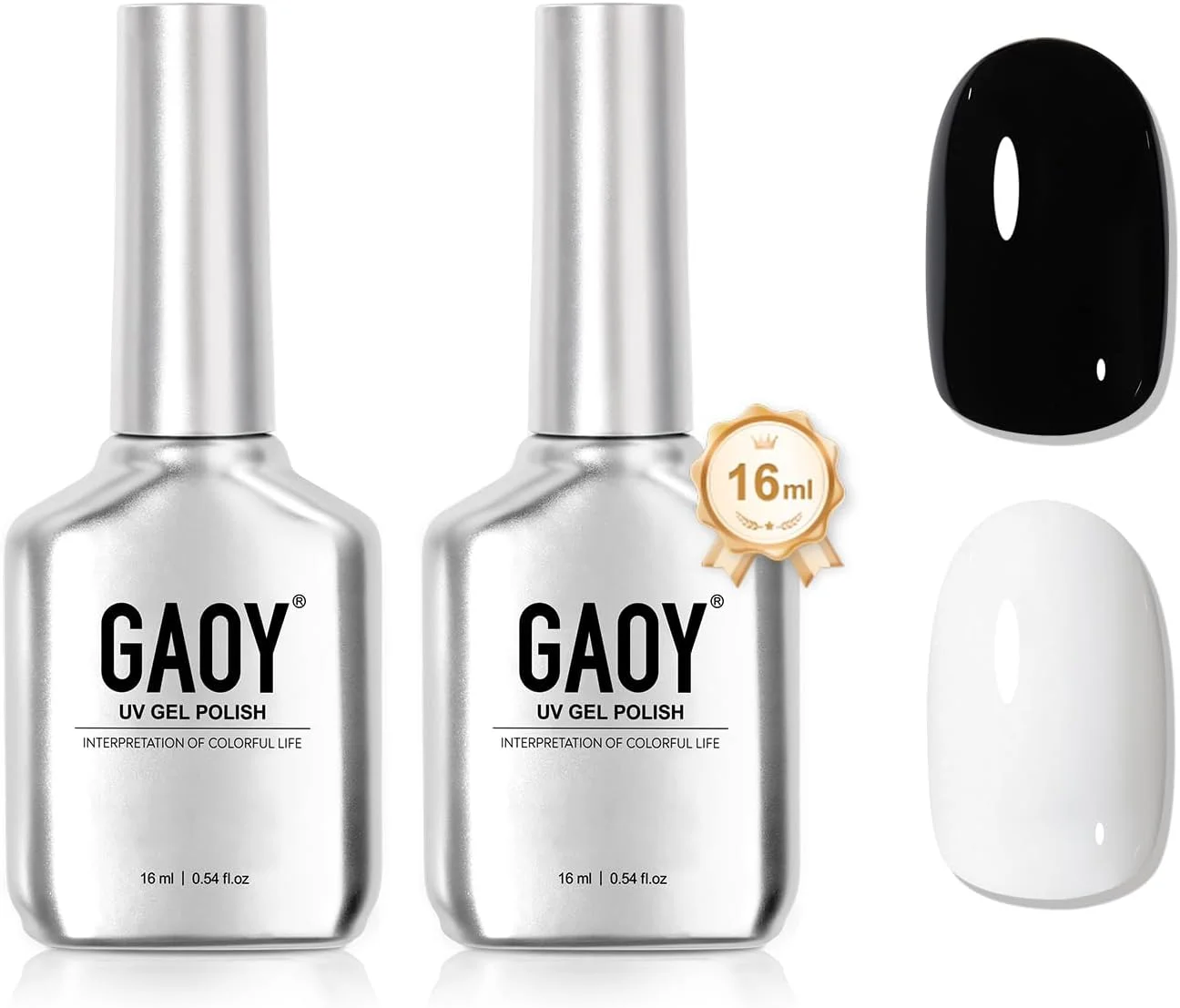 ست لاک ژل ناخن GAOY، شامل 2 رنگ مشکی و سفید 16 میلی لیتری، با غلظت بالا مناسب طراحی ناخن و مانیکور در خانه