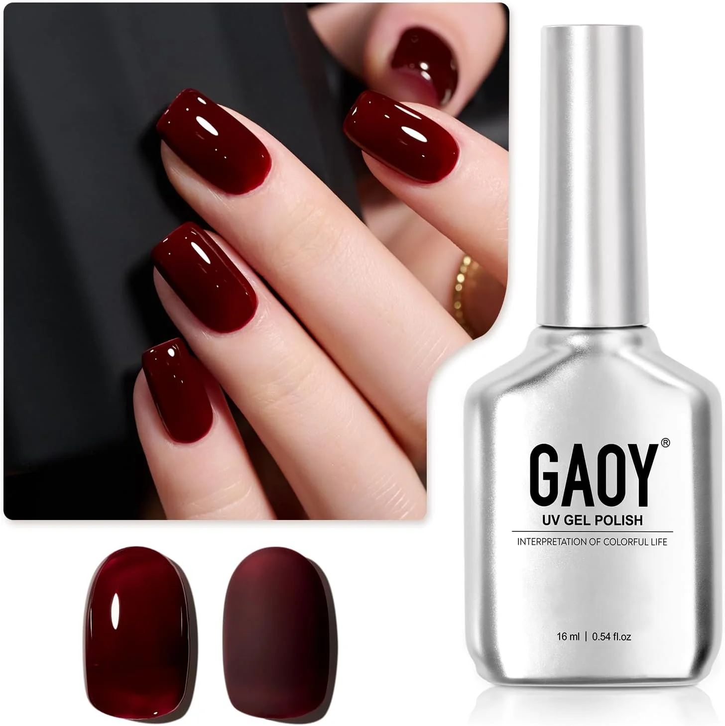 لاک ژل قرمز تیره گایو، 16 میلی لیتر، لاک ژل خیساندنی، خشک شدن با نور UV برای طراحی ناخن و مانیکور در خانه، 2387 شراب فریبنده