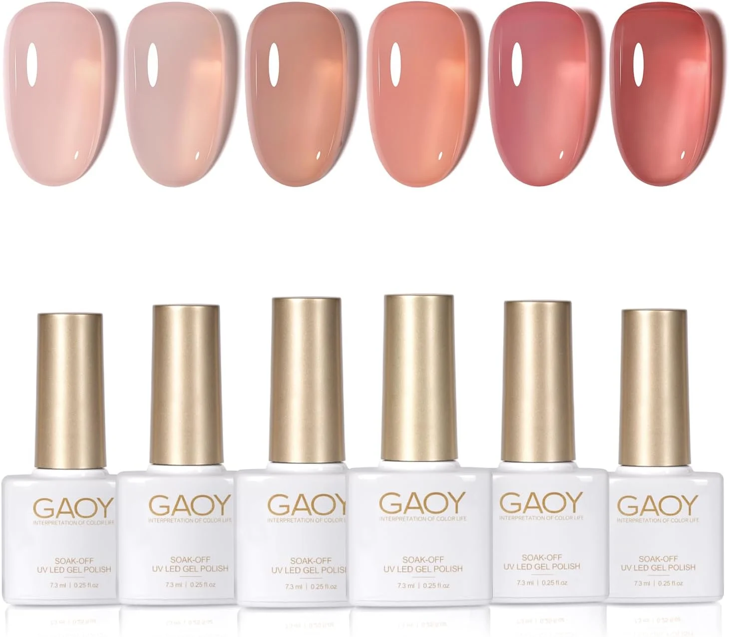 مجموعه لاک ژل قرمز ژله ای GAOY، 6 رنگ، صورتی شفاف، قهوه ای، رنگ بدن، مجموعه لاک ژل خشک شونده سریع با نور UV