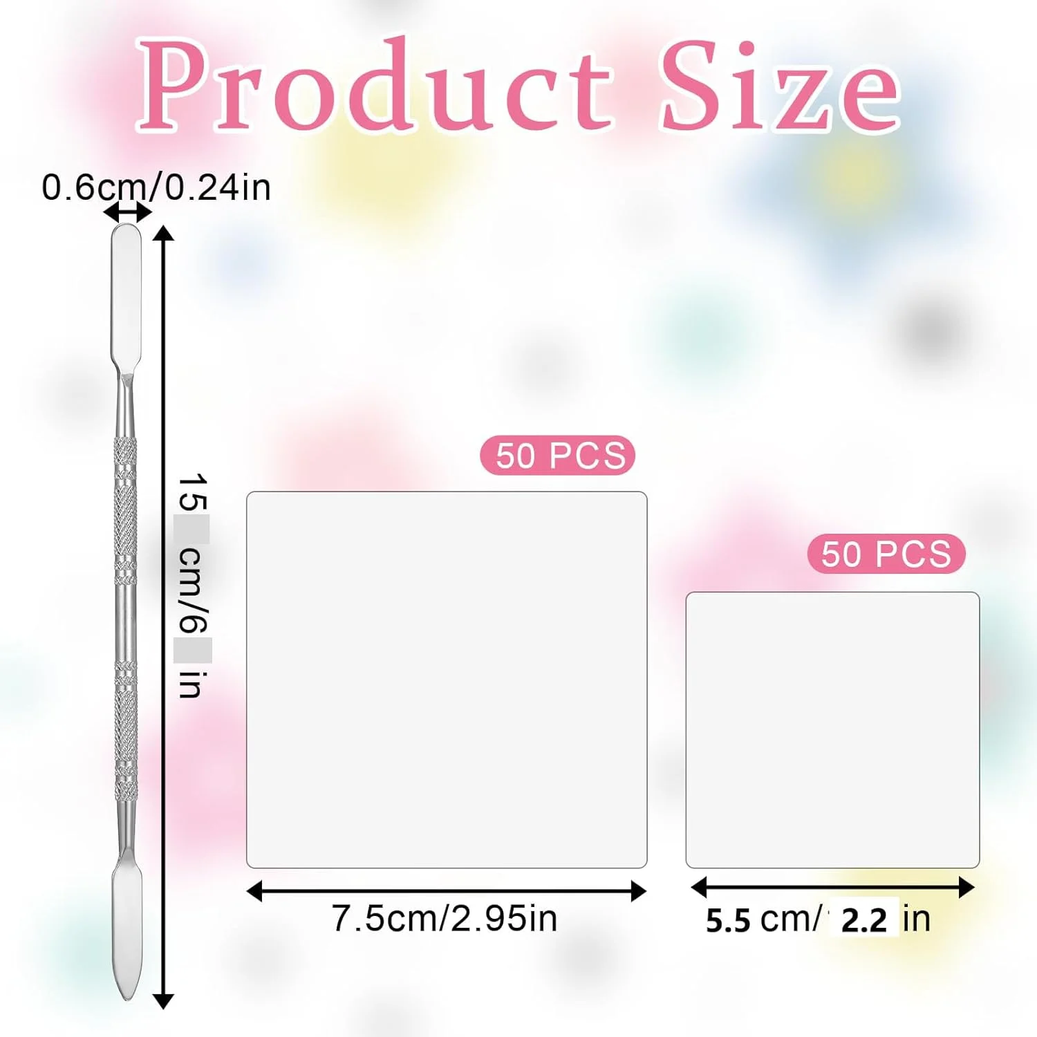 100 برگه کاغذ پالت هنر ناخن یکبار مصرف، کاغذ پالت ترکیب آرایش، 2 سایز پالت هنر ناخن قابل حمل ضد آب با کاردک آرایشی استیل ضد زنگ برای ترکیب ژل ناخن آرایش سالن خانگی