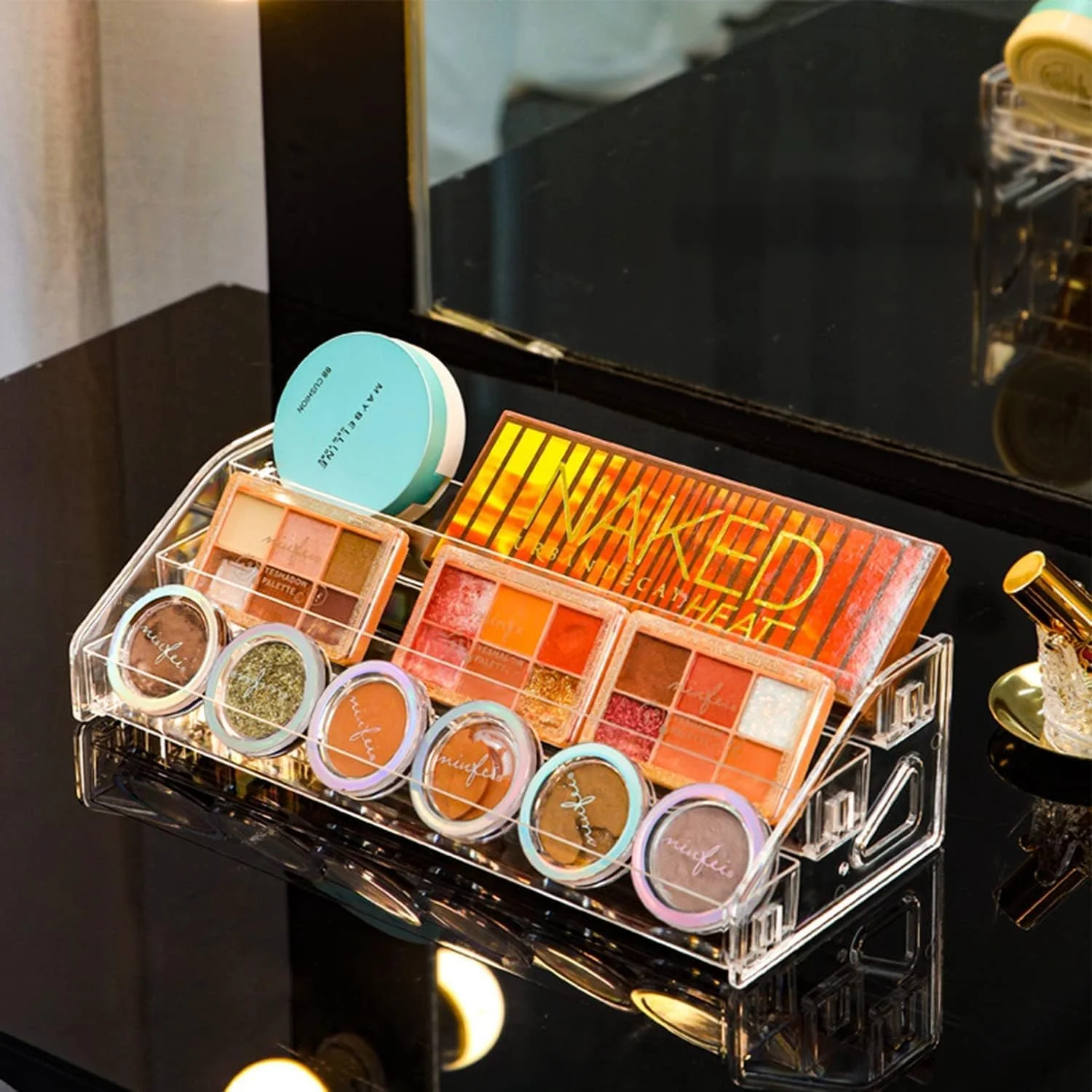 استند لوازم آرایشی – باکس شفاف اکریلیک پلاستیکی، استند سه طبقه برای نمایش لوازم آرایش و عینک آفتابی، جای نگهداری عینک، هولدر روغن های ضروری