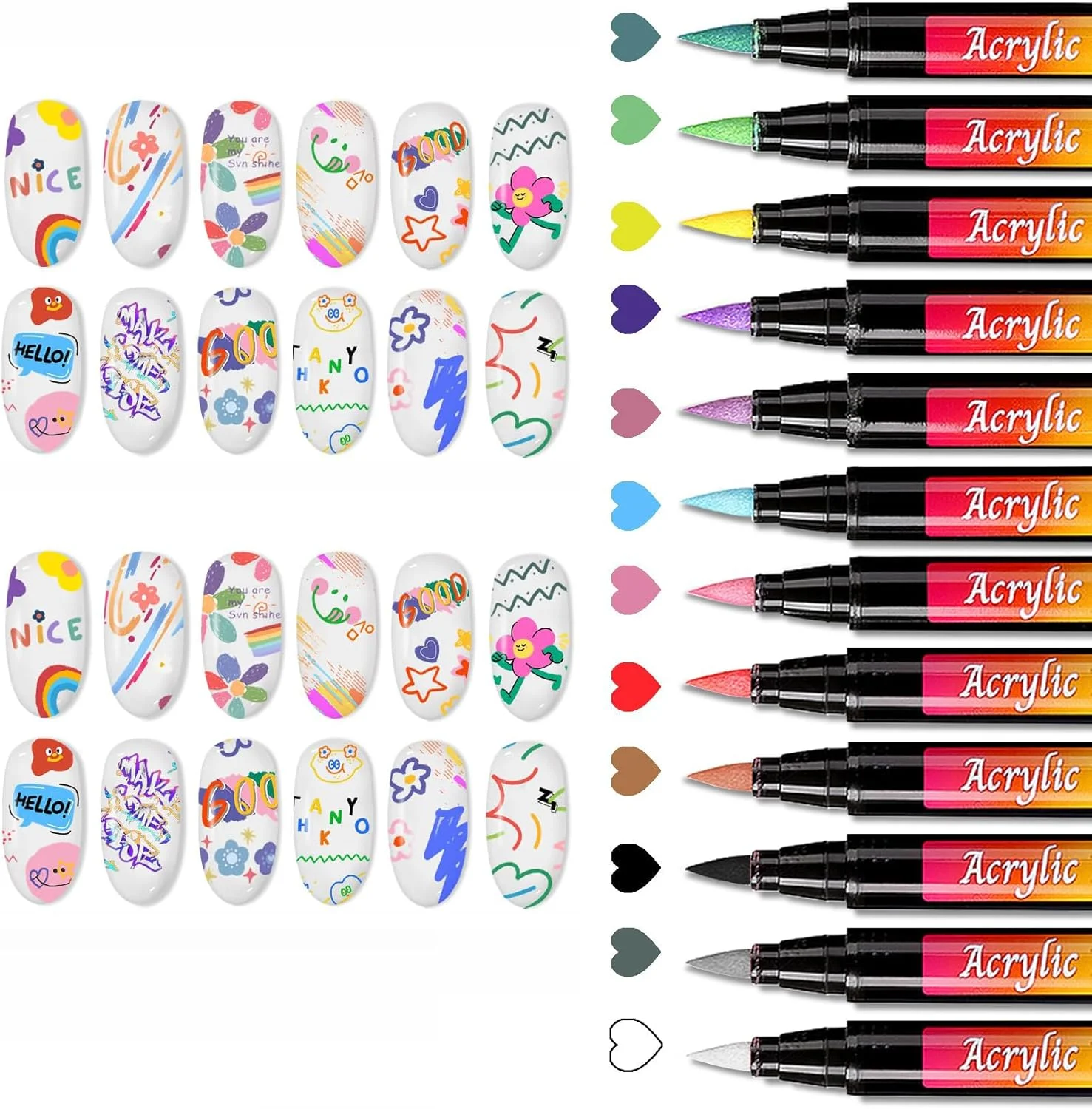 مجموعه قلم طراحی ناخن ۱۲ رنگ KASTWAVE، قلم های لاک ناخن خشک شونده سریع، قلم های نقطه ای و طراحی برای مانیکور، طراحی ناخن و تزئینات DIY، ماژیک های طراحی ناخن رنگ اکریلیک برای DIY خانگی و سالن