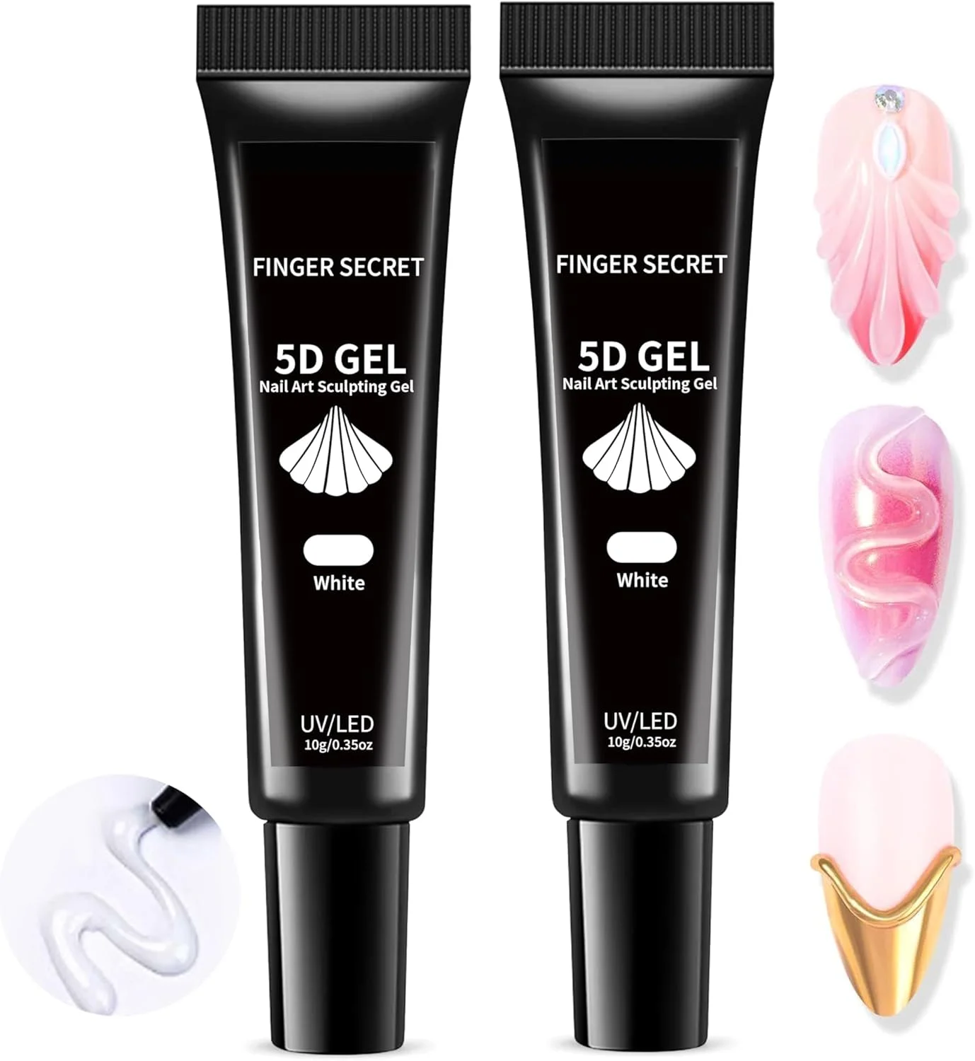 کیت ژل طراحی ناخن 5D - 2 عدد 10 گرمی (0.35 fl oz) ژل بیلدر UV LED با ویسکوزیته غلیظ، برای طراحی ناخن سه بعدی ماندگار، مناسب برای تکنسین های حرفه ای ناخن و استفاده خانگی