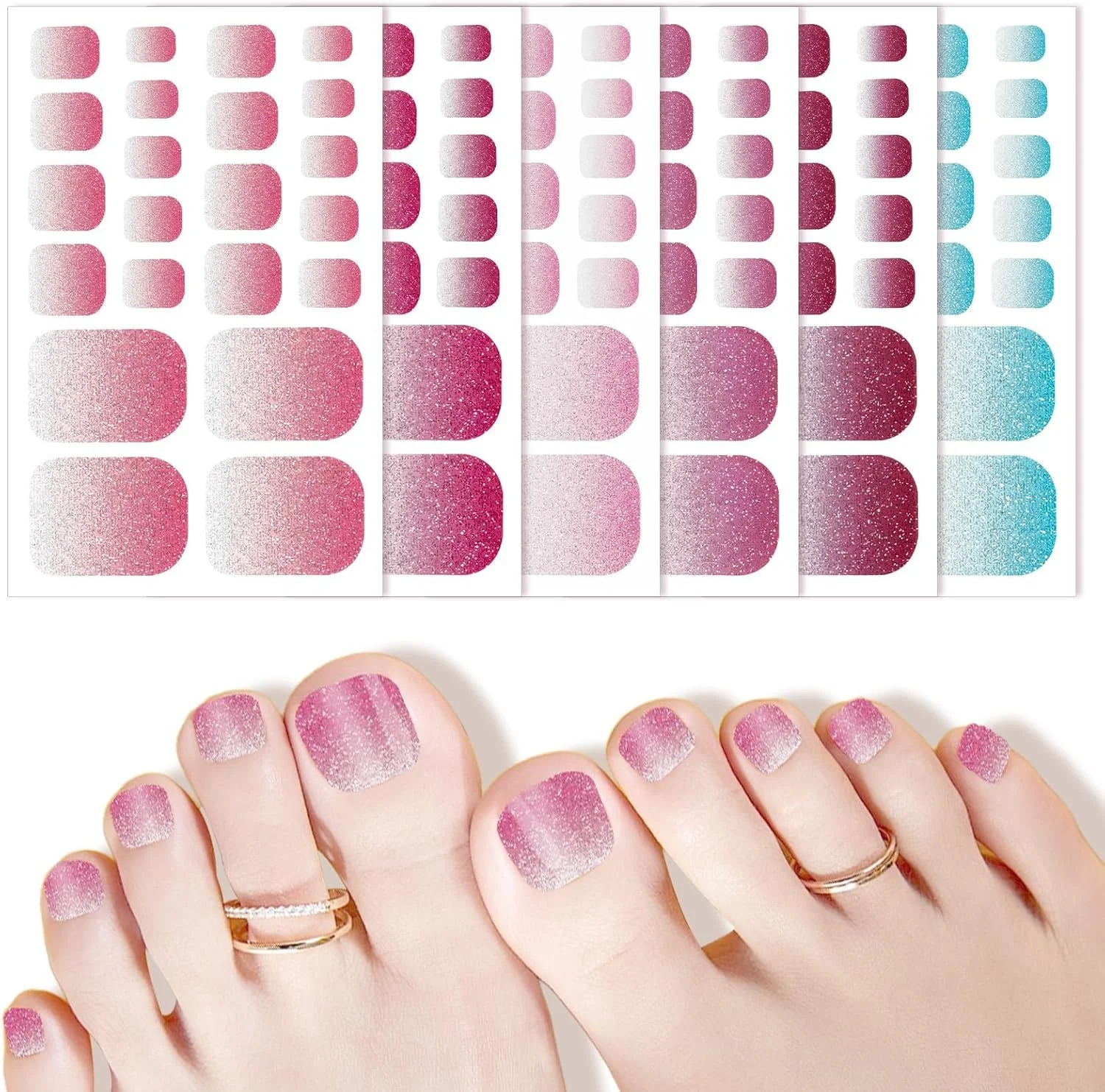 برچسب ناخن پا طرح اکلیلی و رنگ ثابت، پوشش کامل خودچسب، نوارهای لاک ژل بادوام، هنر طراحی ناخن پا برای زنان و دختران - 6 عدد برچسب ناخن پا طرح اکلیلی و رنگ ثابت، پوشش کامل خودچسب، نوارهای لاک ژل بادوام، هنر طراحی ناخن پا برای زنان و دختران - 6 عدد