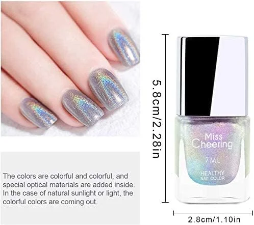 لاک ناخن هولوگرافیک KASTWAVE، لاک براق و درخشان هولوگرافیک با اکلیل هاله ای، رنگدانه هنری ناخن، لاک ناخن لیزری الماسی - LS01+LS06 (2 عدد 7 میلی لیتر)