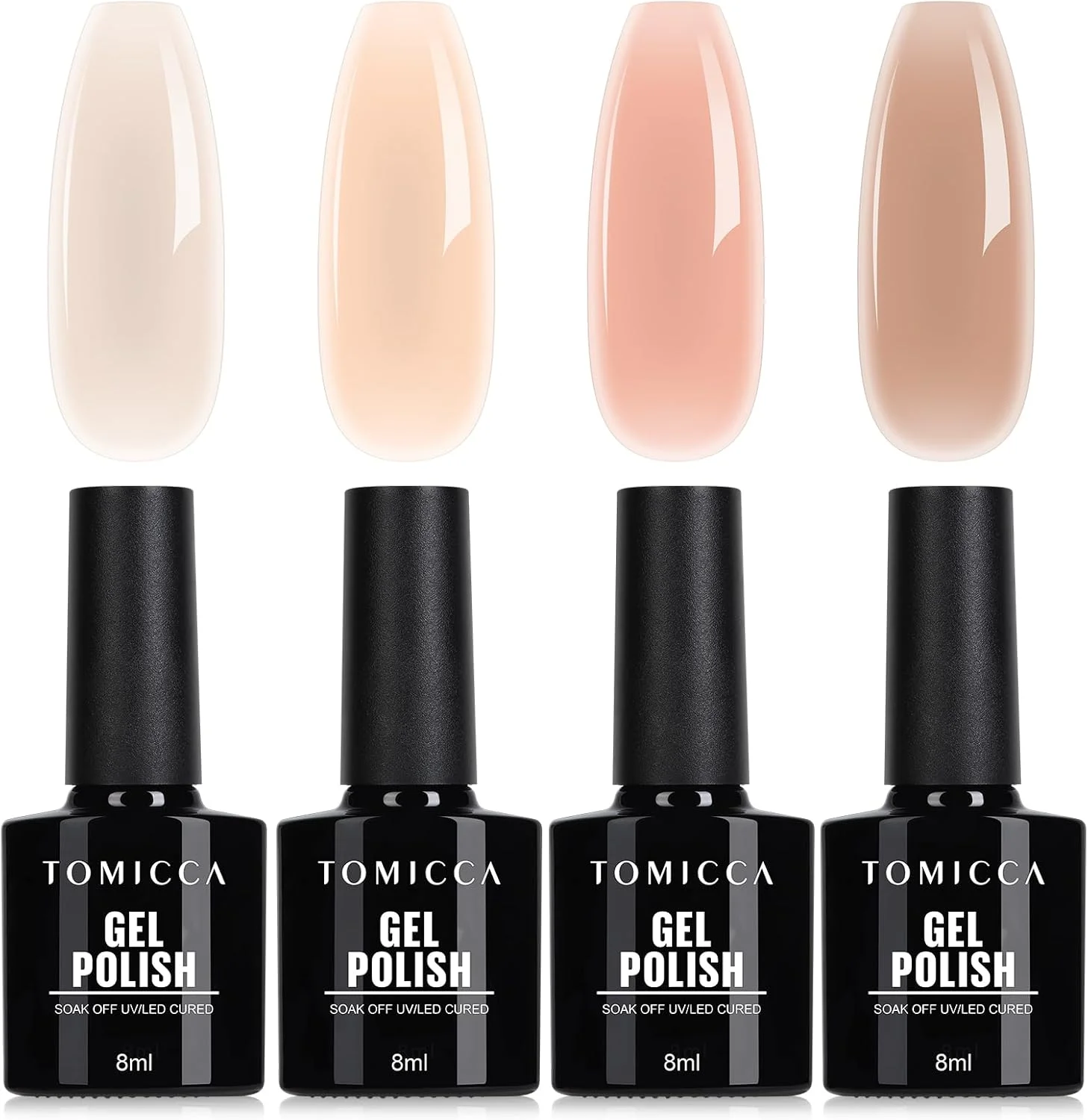مجموعه لاک ژل ژله ای 4 عددی تومیکا - ژل ناخن فرانسوی کریستالی خنثی و برهنه، لاک ژل بادوام UV LED، مناسب طراحی ناخن و مانیکور DIY برای زنان و دختران، 8 میلی لیتر