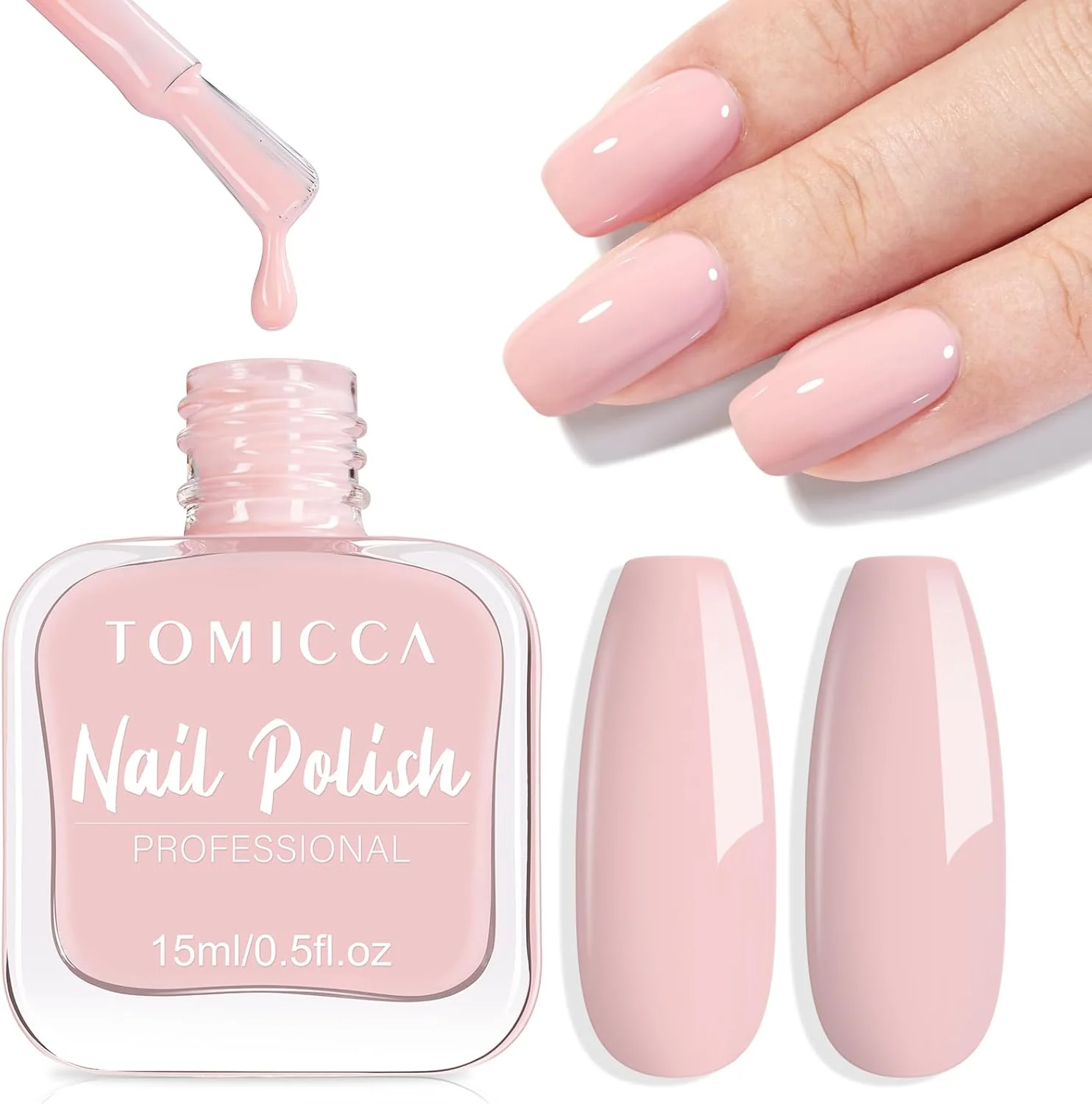 لاک ناخن تومیکا، لاک ناخن صورتی کالباسی با خشک شدن سریع، لاک ناخن صورتی فرانسوی با ماندگاری طولانی و مقاوم در برابر لب پر شدن برای تزئینات مانیکور DIY، 15 میلی لیتر