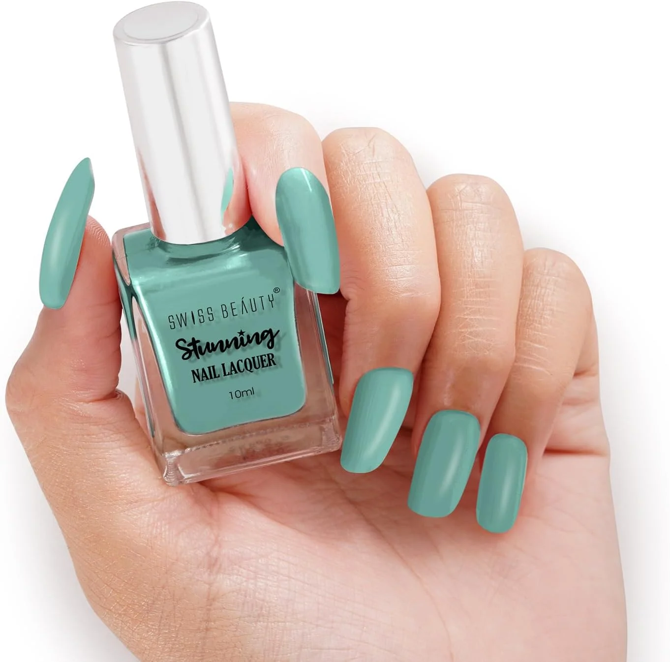 لاک ناخن خیره کننده Swiss Beauty | مقاوم در برابر لب پر شدن، لاک ناخن با خشک شدن سریع | رنگدانه غنی با لاک براق | رنگ - Green Onxy، 12 گرم