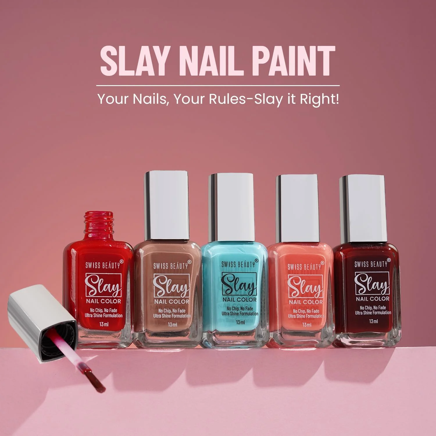 لاک ناخن Swiss Beauty Slay | خشک شدن سریع | فرمول ضد پریدگی | لاک ناخن با روکش براق | رنگ: Sheer Elegance، 13 میلی لیتر