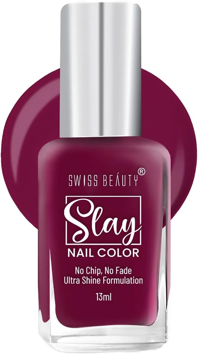 لاک ناخن Swiss Beauty Slay | روکش براق، لاک بادوام | مقاوم در برابر لب پر شدن، لاک خشک شونده سریع | رنگ: شاه توتی مارون، 25 میلی لیتر