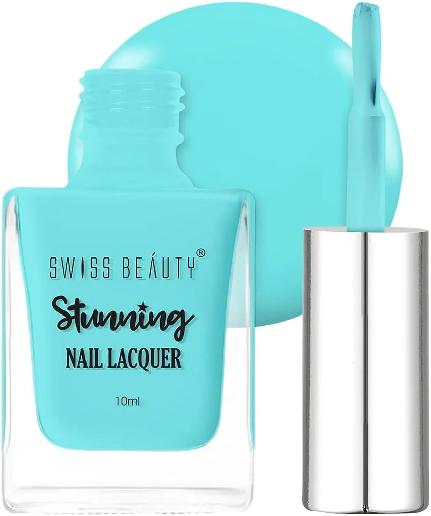 لاک ناخن خیره کننده Swiss Beauty | مقاوم در برابر لب پر شدن، لاک ناخن با خشک شدن سریع | رنگدانه غنی با لاک ناخن براق | رنگ - آبی آسمانی، 12 گرم