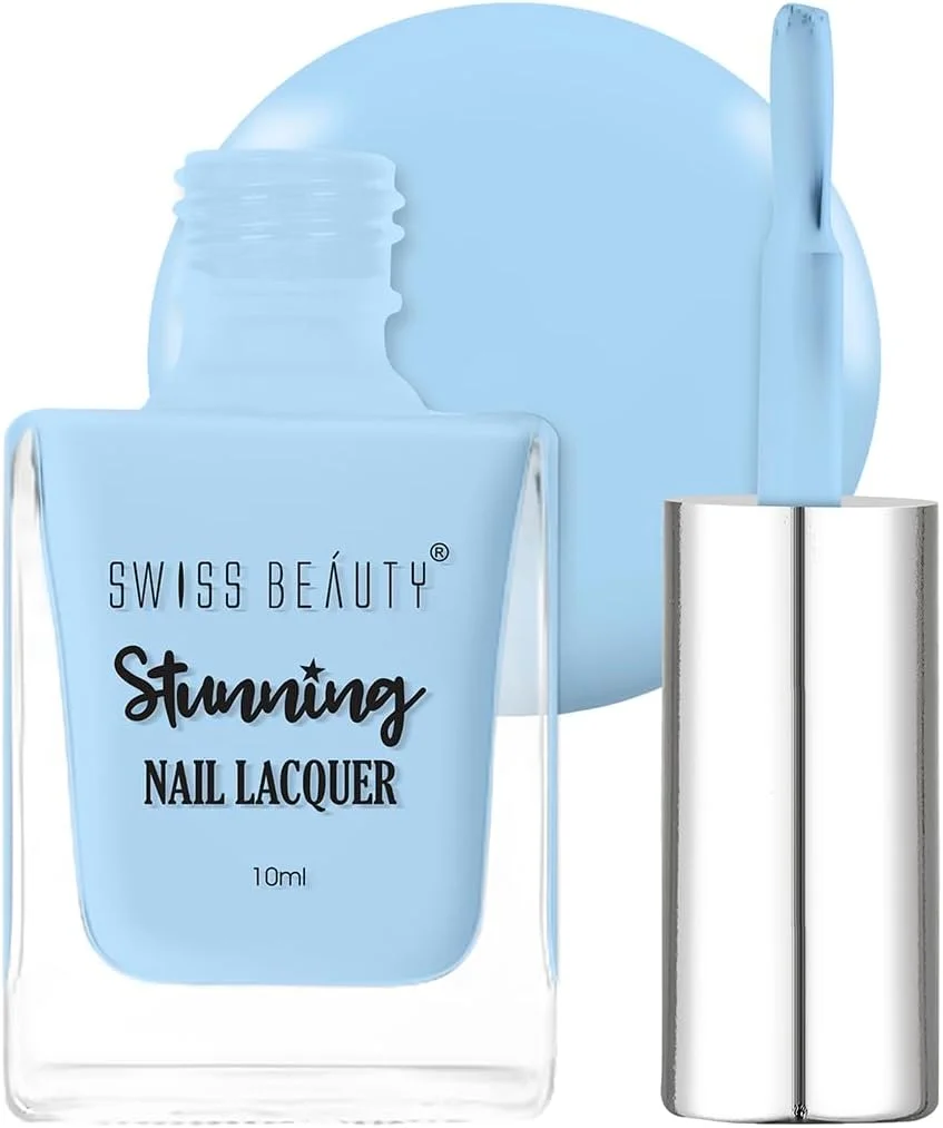 لاک ناخن خیره کننده Swiss Beauty | مقاوم در برابر لب پر شدن، لاک ناخن با خشک شدن سریع | رنگدانه غنی با درخشش بالا | رنگ - آسمان آسپن، 12 گرم