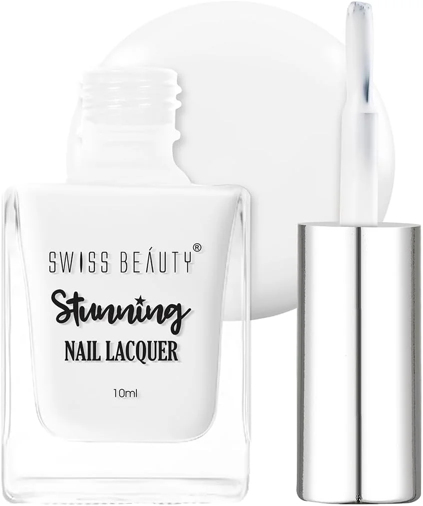 لاک ناخن خیره کننده Swiss Beauty | مقاوم در برابر لب پر شدن، لاک ناخن با خشک شدن سریع | رنگدانه غنی با لاک ناخن براق | رنگ - سفید گلم، 10 گرم