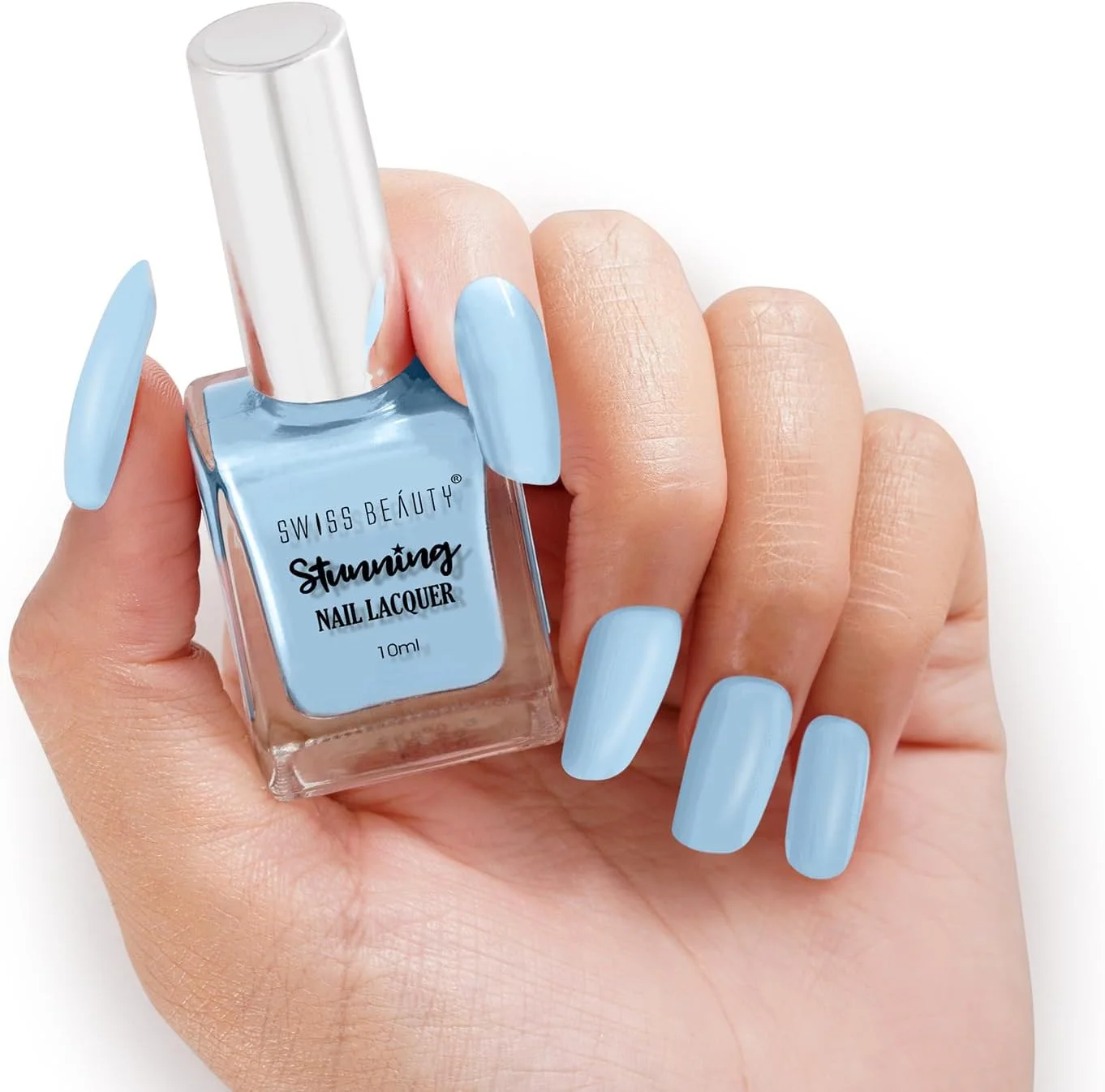 لاک ناخن خیره کننده Swiss Beauty | مقاوم در برابر لب پر شدن، لاک ناخن با خشک شدن سریع | رنگدانه غنی با درخشش بالا | رنگ - آسمان آسپن، 12 گرم