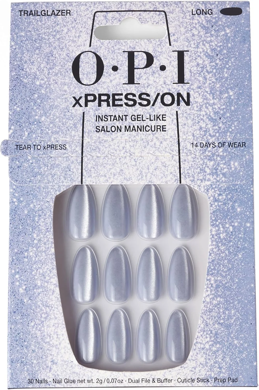 ناخن مصنوعی چسبی OPI xPRESS-ON Trailglazer - مخملی آبی، بلند و بادامی شکل - به همراه چسب ناخن - بادوام، قابل استفاده مجدد و بدون آسیب