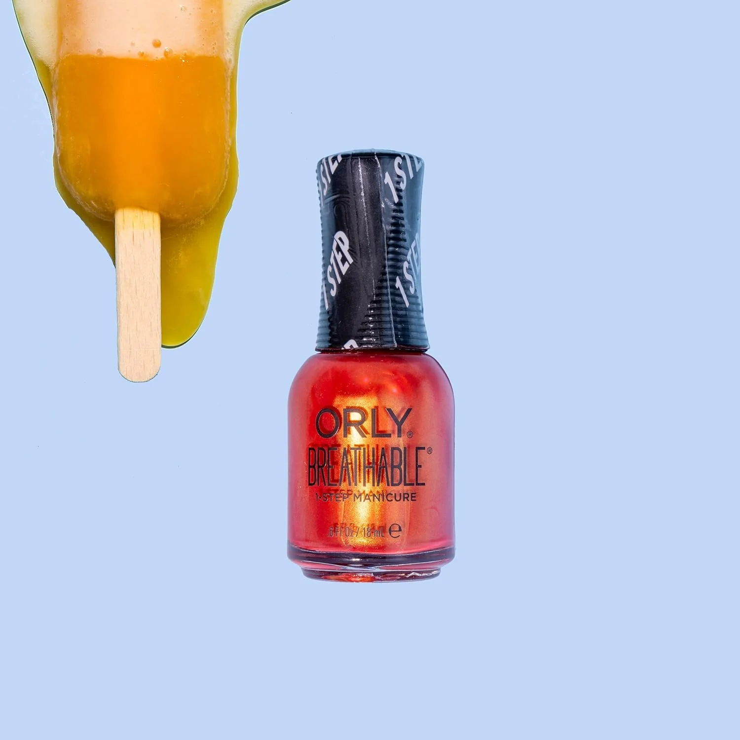 لاک ناخن مجموعه اورلی مدل نقطه ذوب | رنگ نارنجی طلایی براق | فرمول بادوام با پوشش کامل و درپوش ضد لغزش | وگان و بدون تست حیوانی (Erupt To No Good)