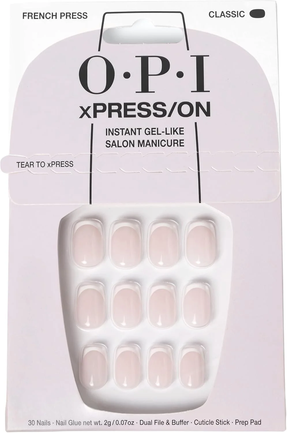 ناخن مصنوعی چسبی OPI xPRESS/ON، تا 14 روز ماندگاری، مانیکور سالنی با ظاهر ژلی، وگان، بسته بندی پایدار، به همراه چسب ناخن، رنگ های کوتاه و بلند نمادین، لاک ناخن فرنچ پرس