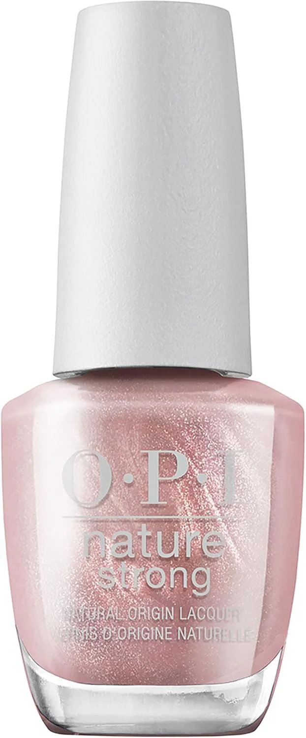 لاک ناخن OPI Nature Strong، ماندگاری 7 روزه، درخشش بالا، وگان با مواد طبیعی، رنگ رزگلد متالیک صورتی، 15 میلی لیتر